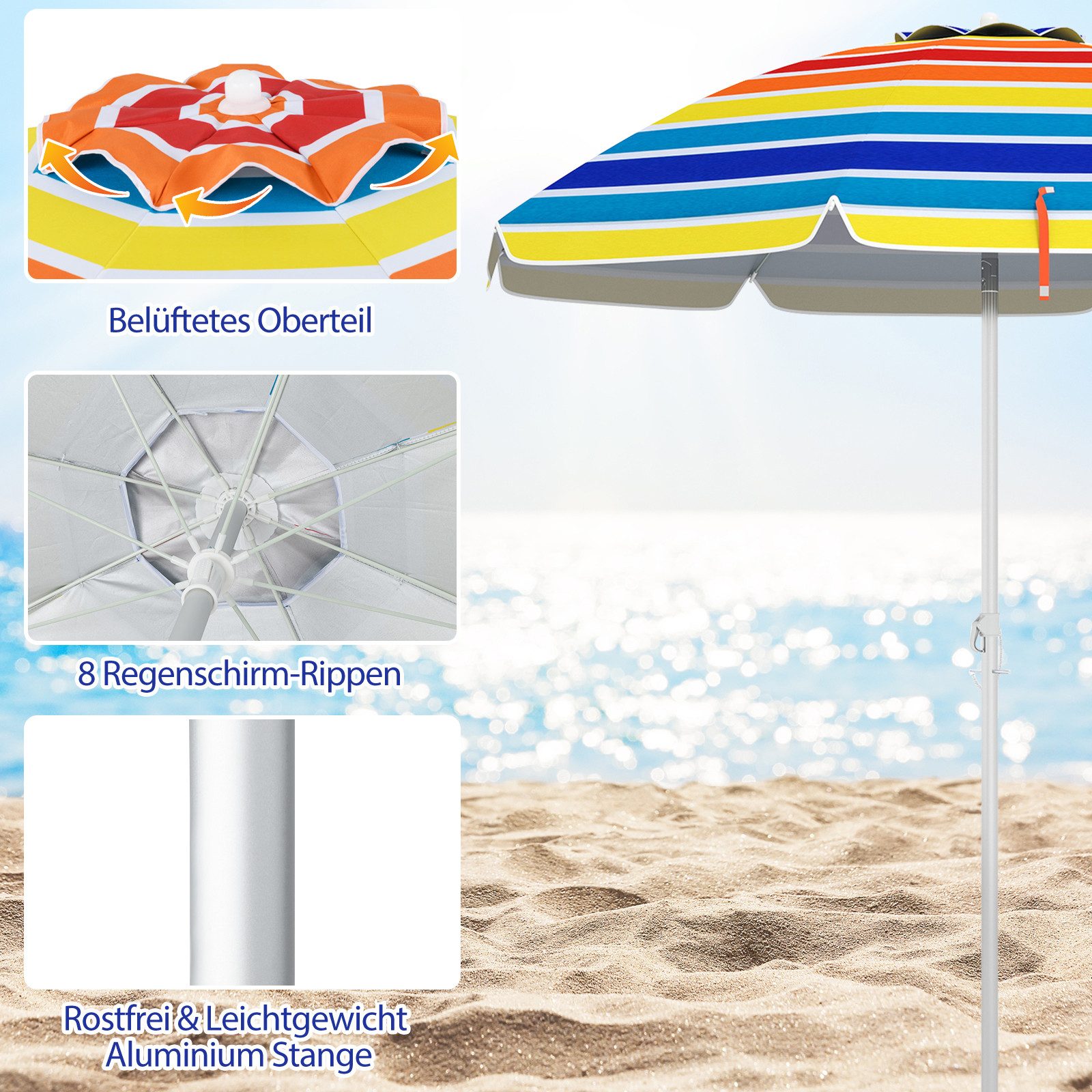KOMFOTTEU Sonnenschirm 200 cm Strandschirm, aus günstig online kaufen