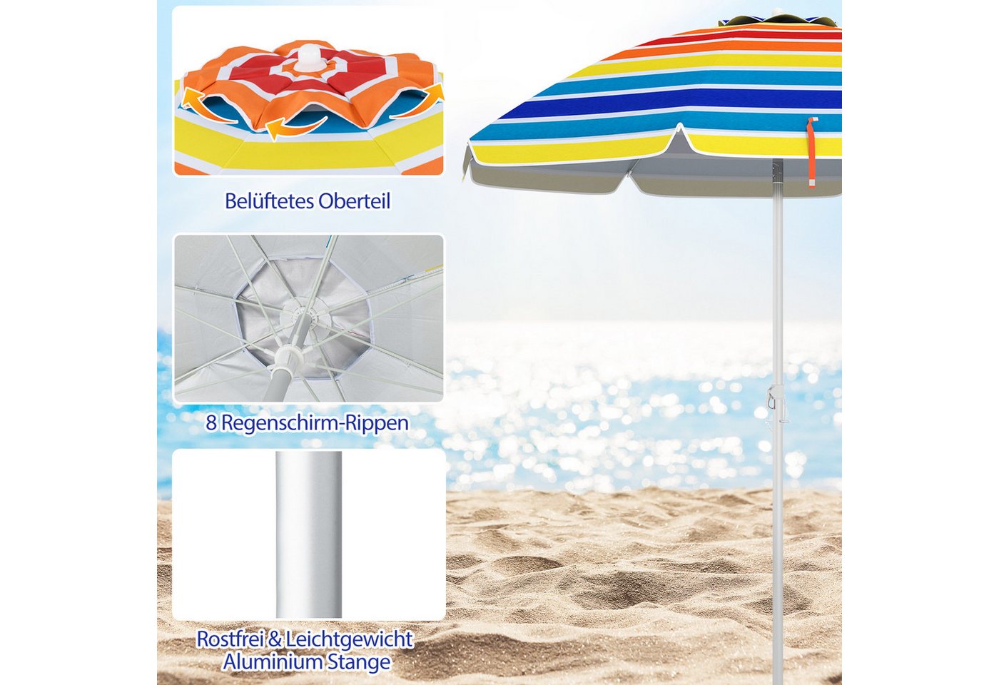Thumbnail - KOMFOTTEU Sonnenschirm 200 cm Strandschirm, aus Aluminium