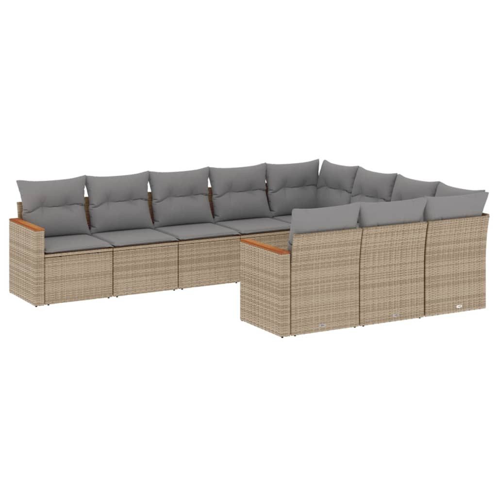 Gartenlounge-Set 10-tlg. Garten-Sofagarnitur mit Kissen Beige Poly Rattan