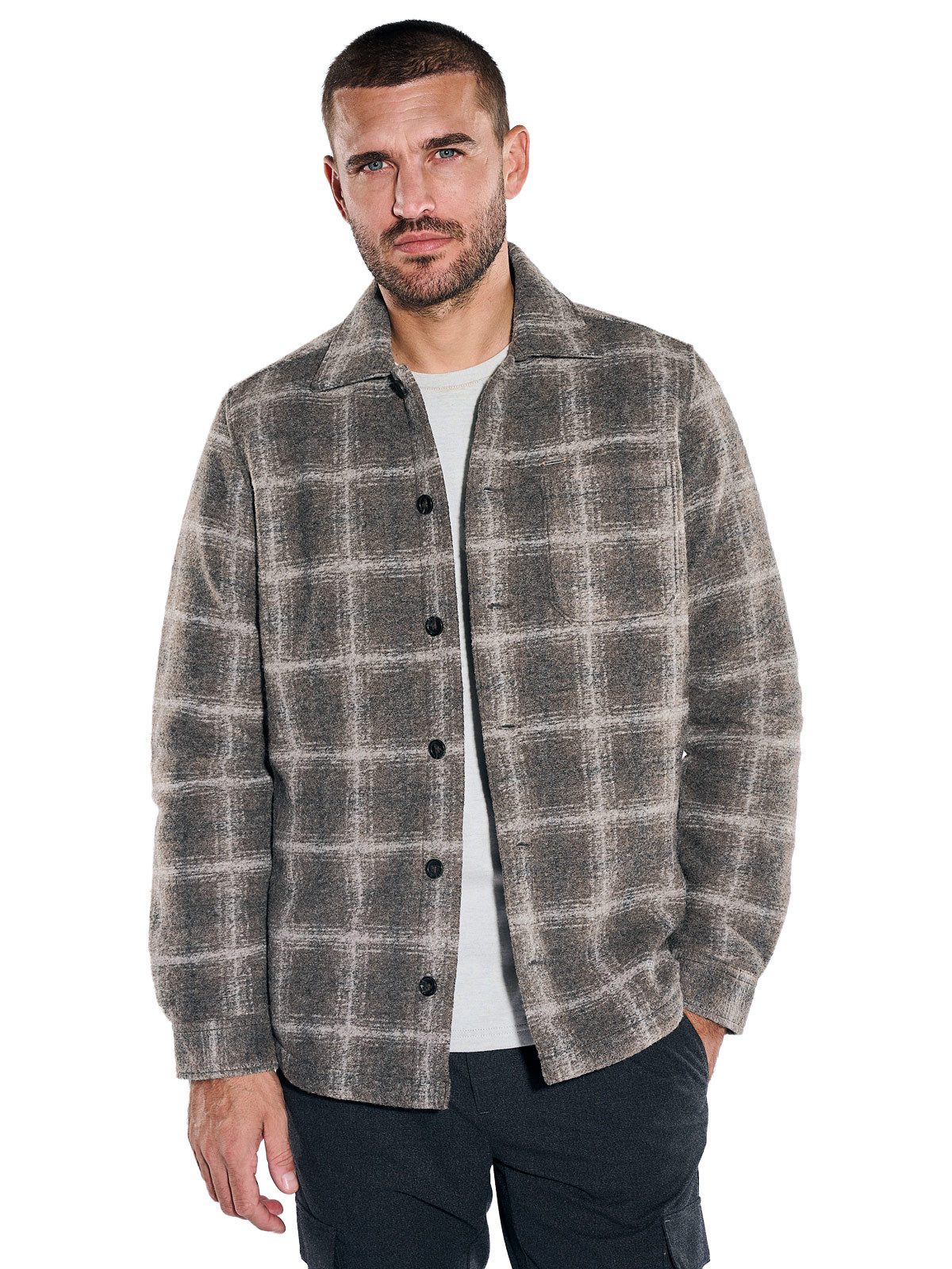 emilio adani Langarmhemd Herren Modisches Overshirt, Braun