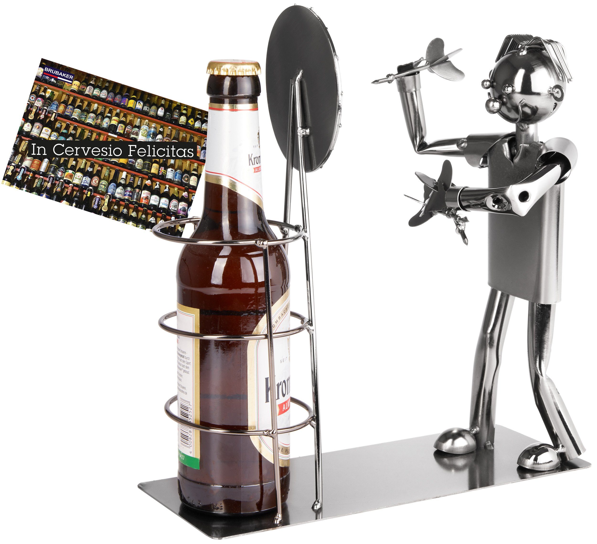 BRUBAKER Flaschenhalter Bierflaschenhalter Darts Meisterschaft, (1-St), Metall Skulptur Flaschenständer Dartscheibe - Metallfigur Biergeschenk für Dartspieler und Darts Fans - Bier Halter mit Grußkarte