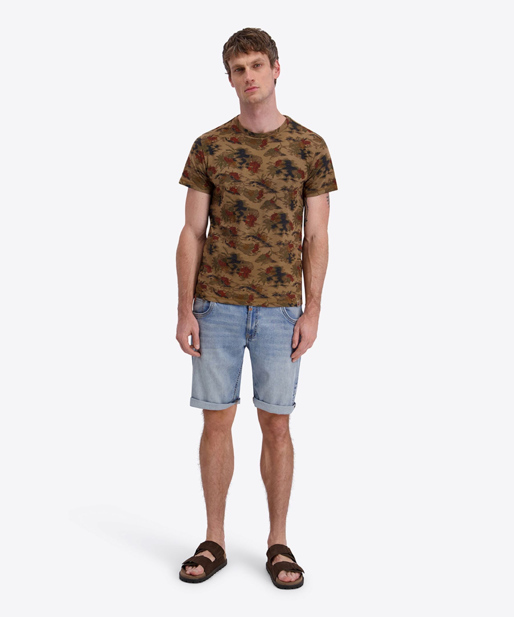 TIMEZONE T-Shirt T-Shirt Florales Muster Rundhals Regular Fit Atmungsaktiv für Herren (1-tlg) Baumwolle Normal Fit Rundhals Kurzarm Geblümt atmungsaktiv