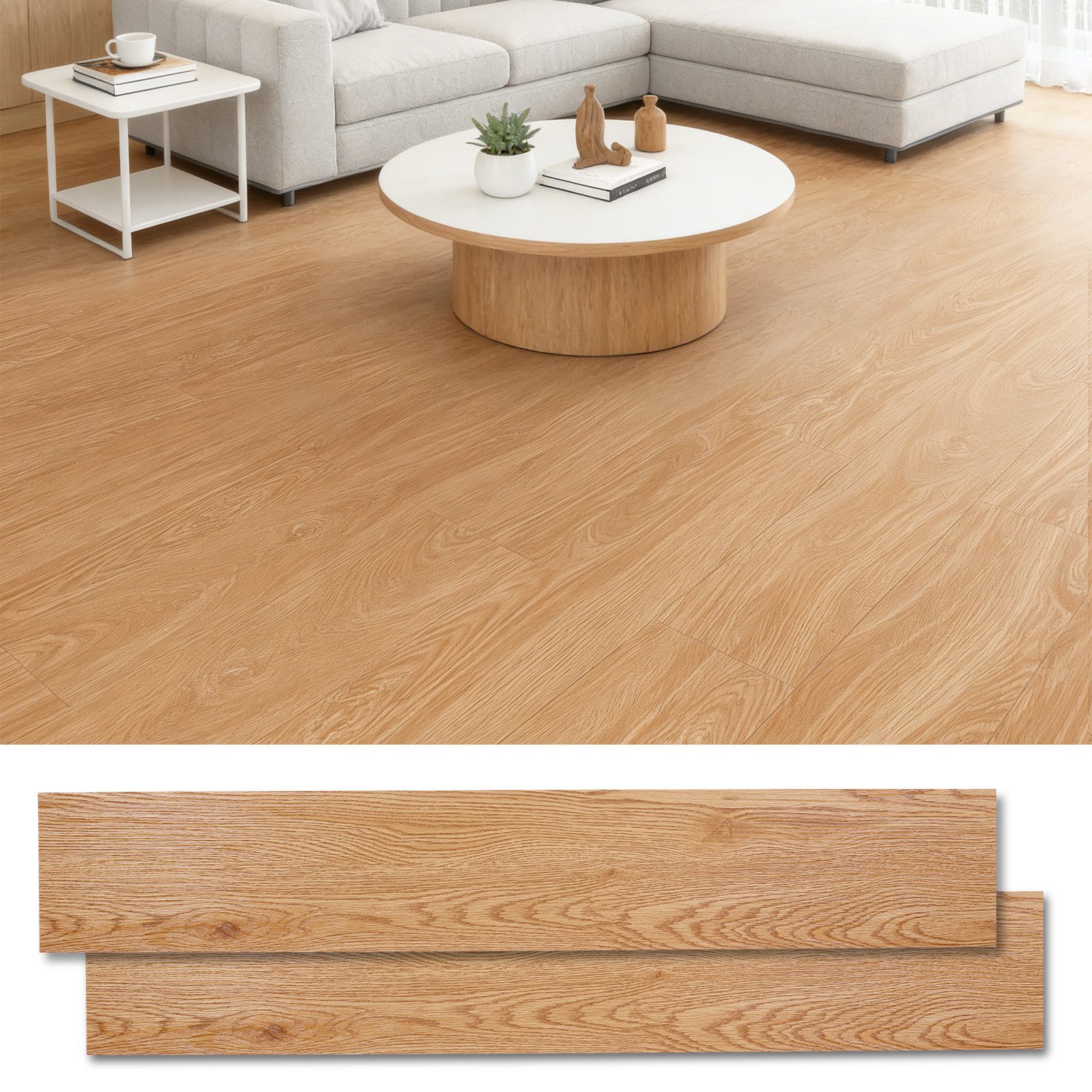BlingBin Vinylboden 36 Stück PVC Bodenbelag Vinylboden Selbstklebend mit Holz-Effekt, 72er Set, Warm Oak, 91.4 x 15.24 cm, 72 Vinyl Fliesen-ca.10m², Klebefliesen Boden für Wohnzimmer Küche, Verschleißfest, Wasserfest
