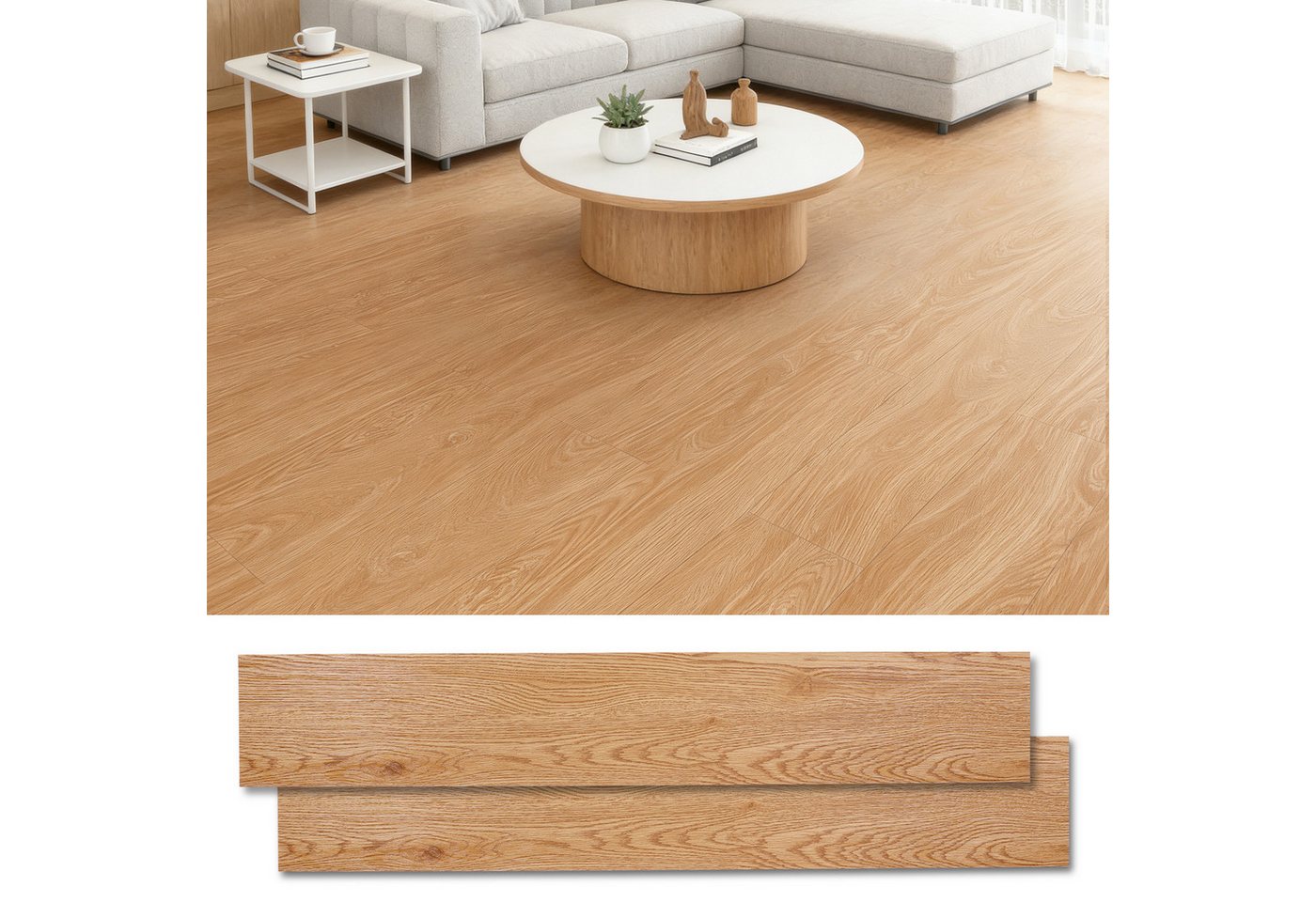 BlingBin Vinylboden 36 Stück PVC Bodenbelag Vinylboden Selbstklebend mit Holz-Effekt, 72er Set, Warm Oak, 91.4 x 15.24 cm, 72 Vinyl Fliesen-ca.10m², Klebefliesen Boden für Wohnzimmer Küche, Verschleißfest, Wasserfest