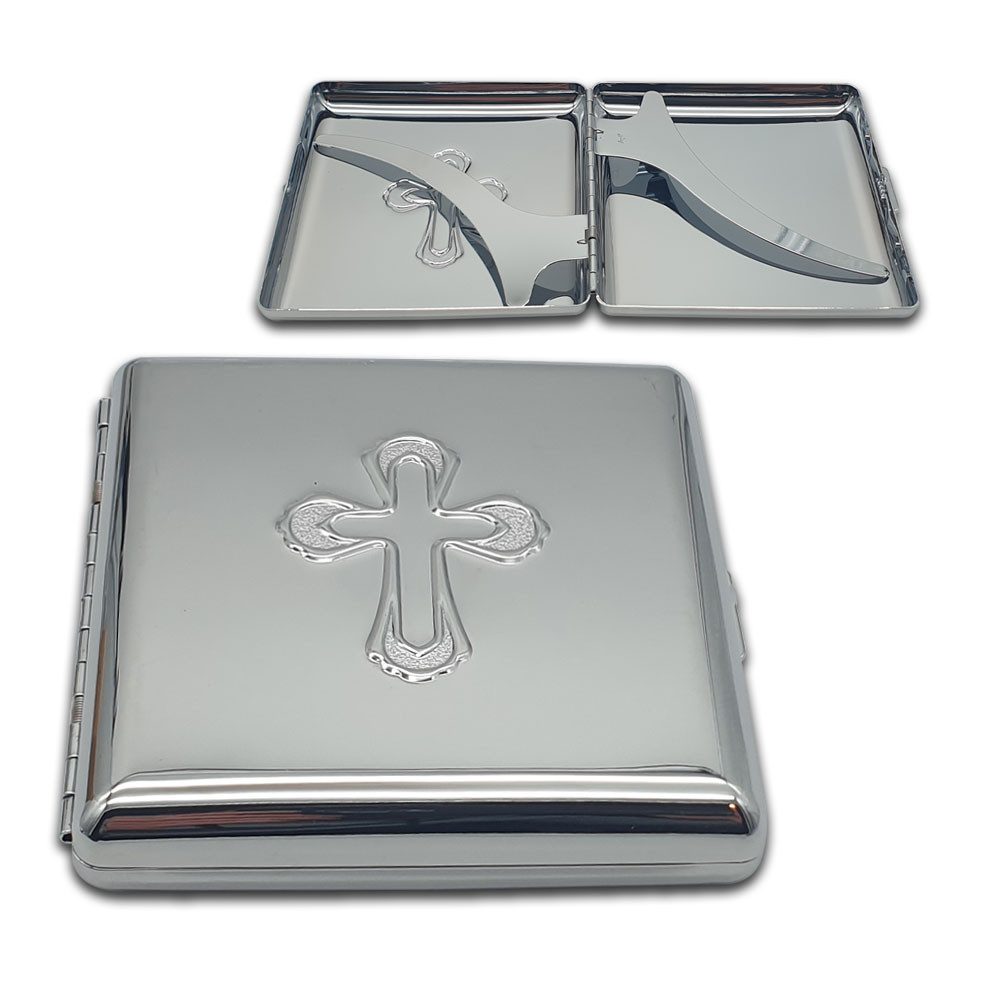 Kartenetui Edles Metall Zigarettenetui, Farbe: Silber, Kreuz Ornament