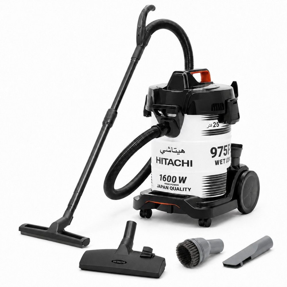 Hitachi Bodenstaubsauger CV 975 PW, 3-in-1 Profi-Nass- & Trockensauger, 25L Edelstahl-Tank, 1600 W, beutellos, 3-in-1 Funktion (Nass/Trocken/Gebläse), rostfreier Behälter, 25L