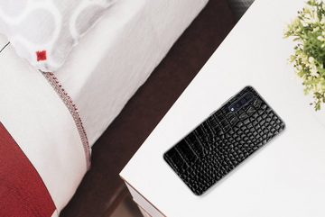 MuchoWow Handyhülle Leder - Strukturiert - Schwarz - Grau, Handyhülle Samsung Galaxy A50, Smartphone-Bumper, Print, Handy