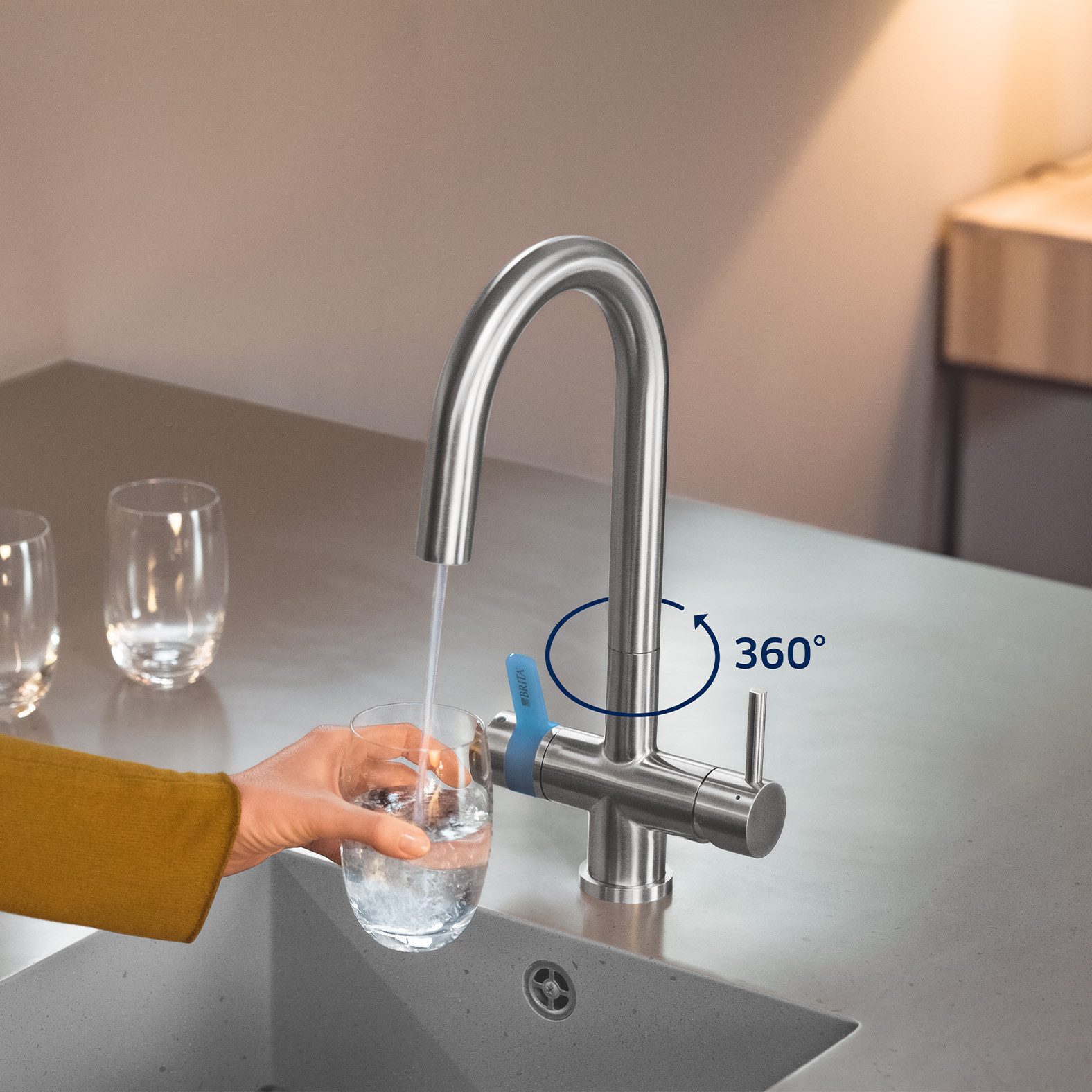 BRITA Küchenarmatur 3-Wege-Küchenarmatur Edelstahl, rund, inkl. 1 x BRITA P 1000 Wasserfilter