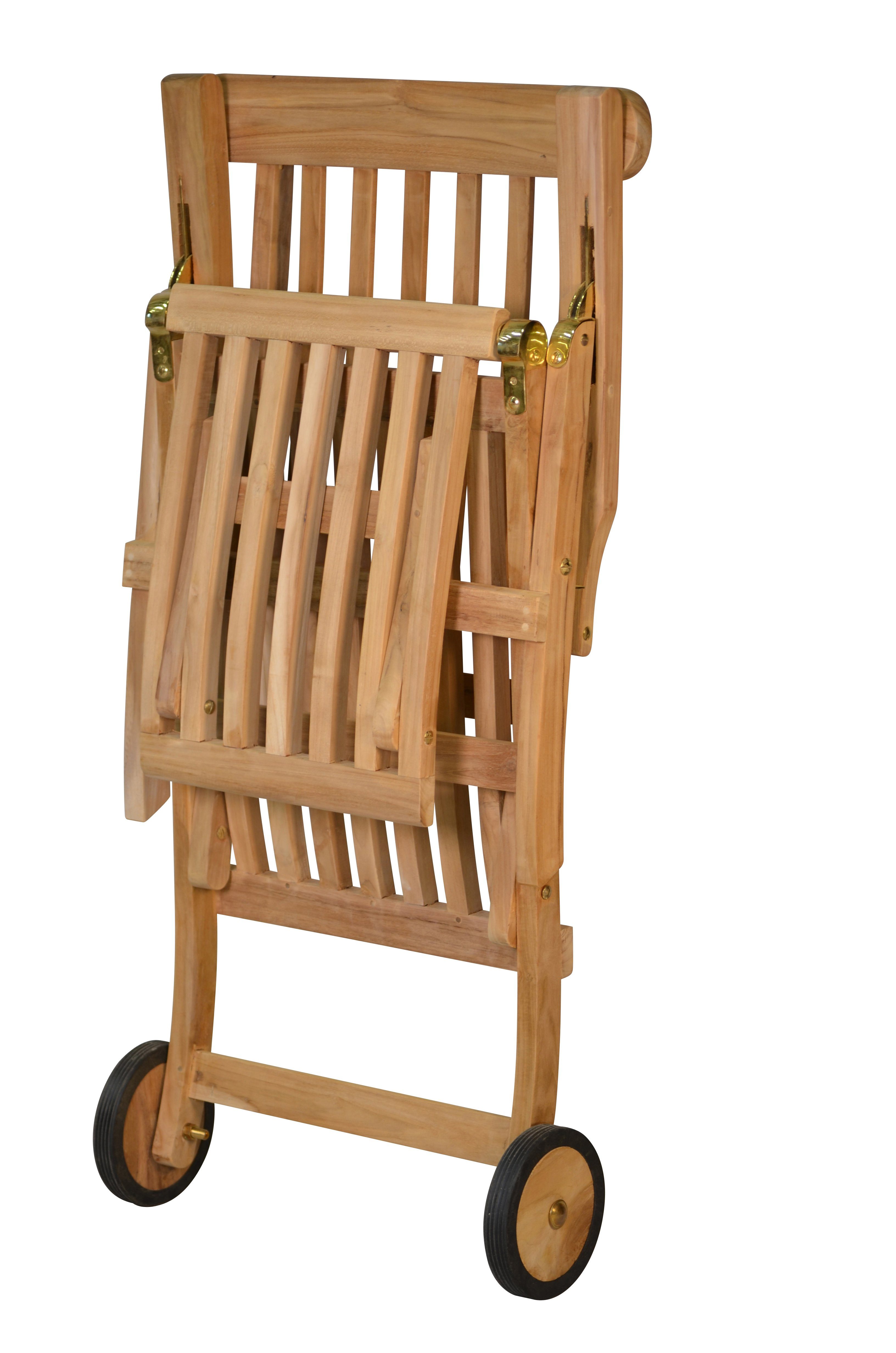 Kai Wiechmann Gartenliege Hochwertiger Teak Deckchair mit Rad als wetterfester Liegestuhl, verstellbarer Teak Relaxsessel mit Fußablage