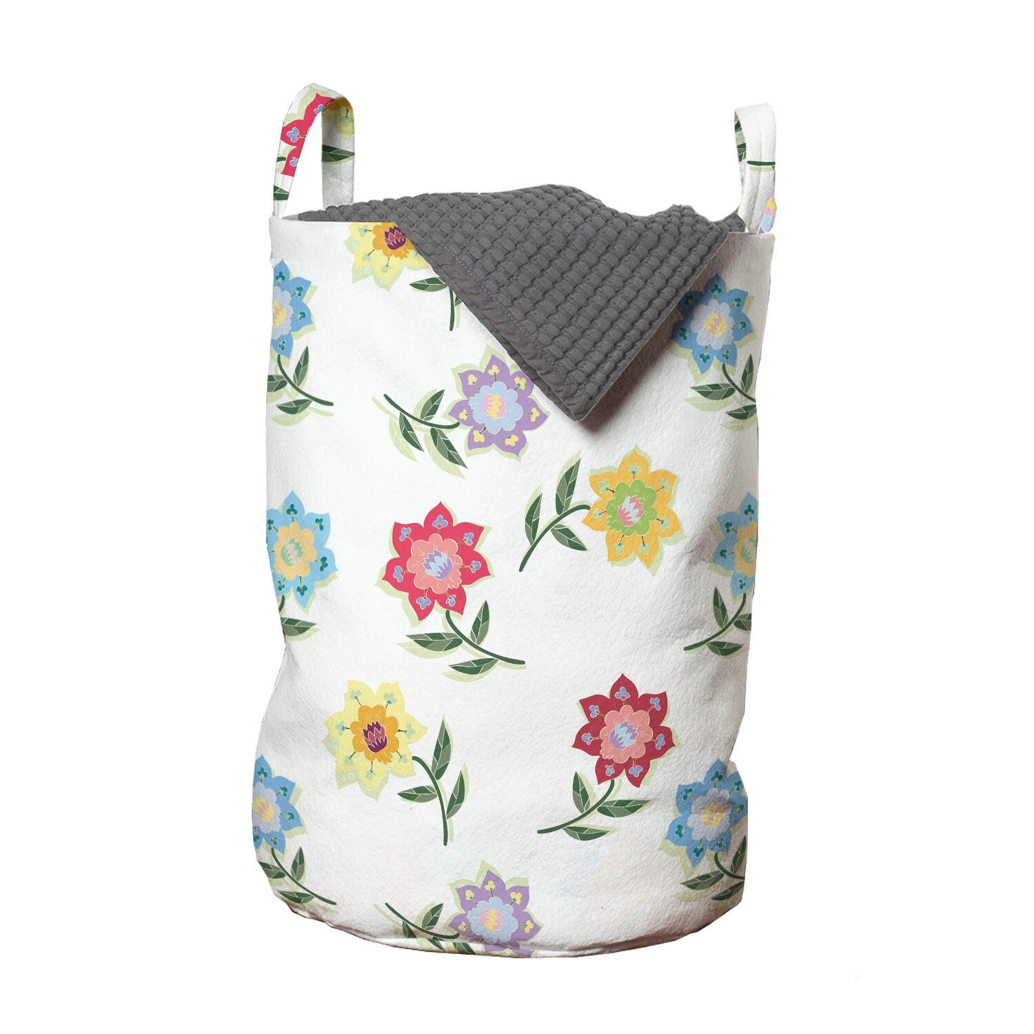 Abakuhaus Wäschesäckchen Wäschekorb mit Griffen Kordelzugverschluss für Waschsalons, Blumen Zipfelblumenblatt-Blatt-Kunst