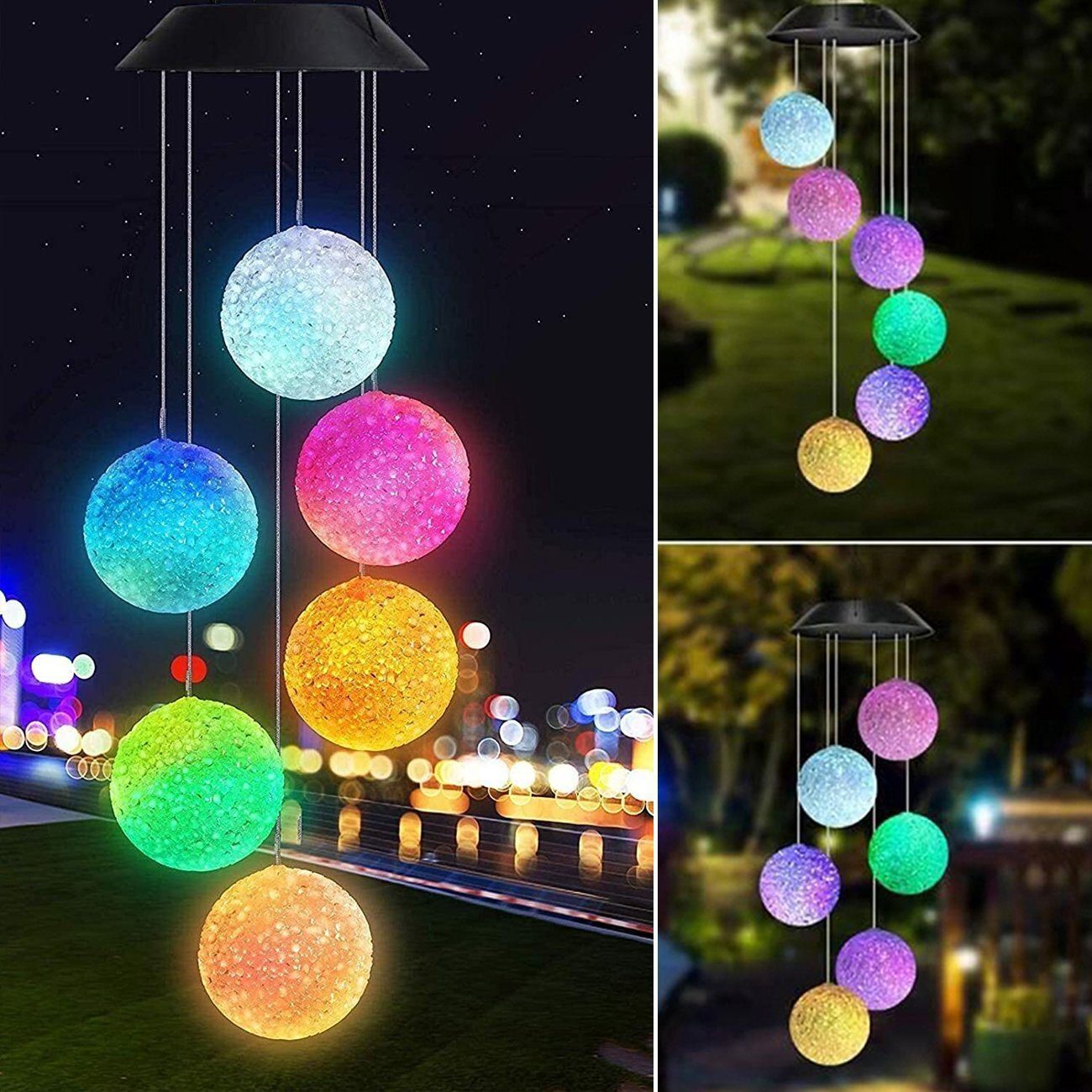 LETGOSPT LED Solarleuchte Solar bunt,Wind Chime Light Windspiel Außen