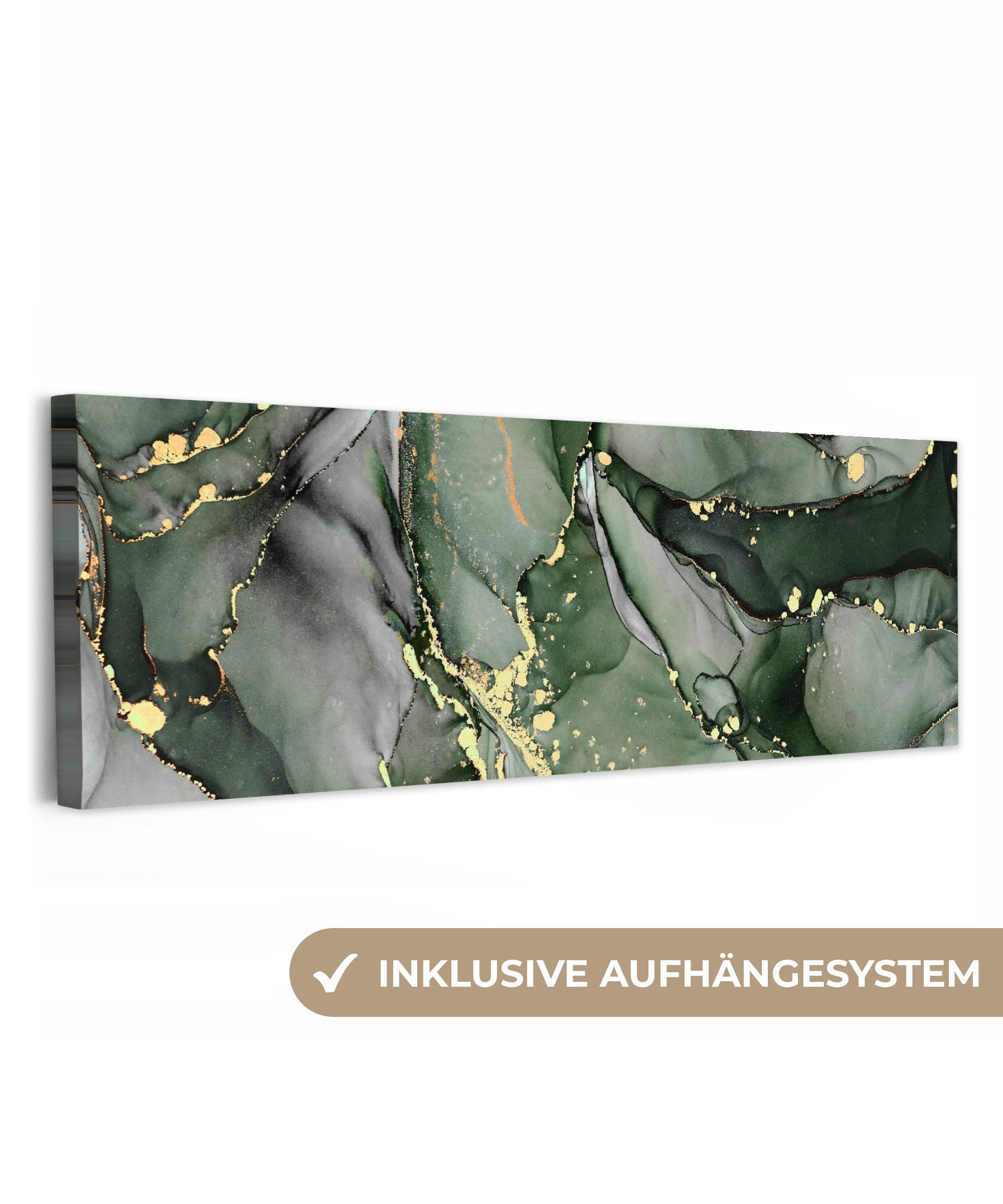 OneMillionCanvasses® Leinwandbild Panorama Luxus - Marmor - Grün, Fotodruck (1 St), Wandbild, Deko Schlafzimmer Wohnzimmer Flur 60x20 cm