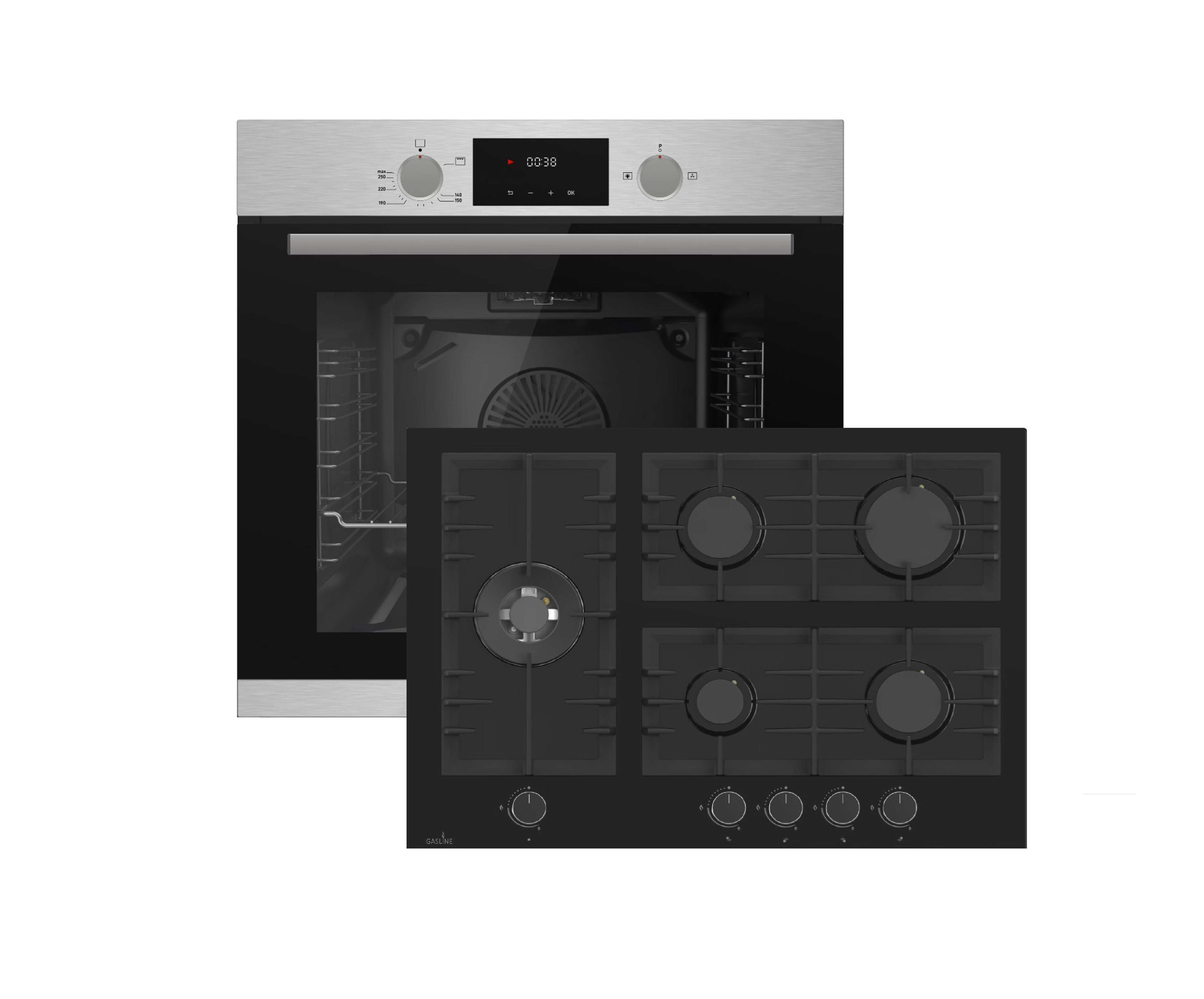 Gasline Gasherd-Set Gasline Gasherdset GB850-FIX Gasbackofen+Gaskochfeld Glaskeramik 70cm