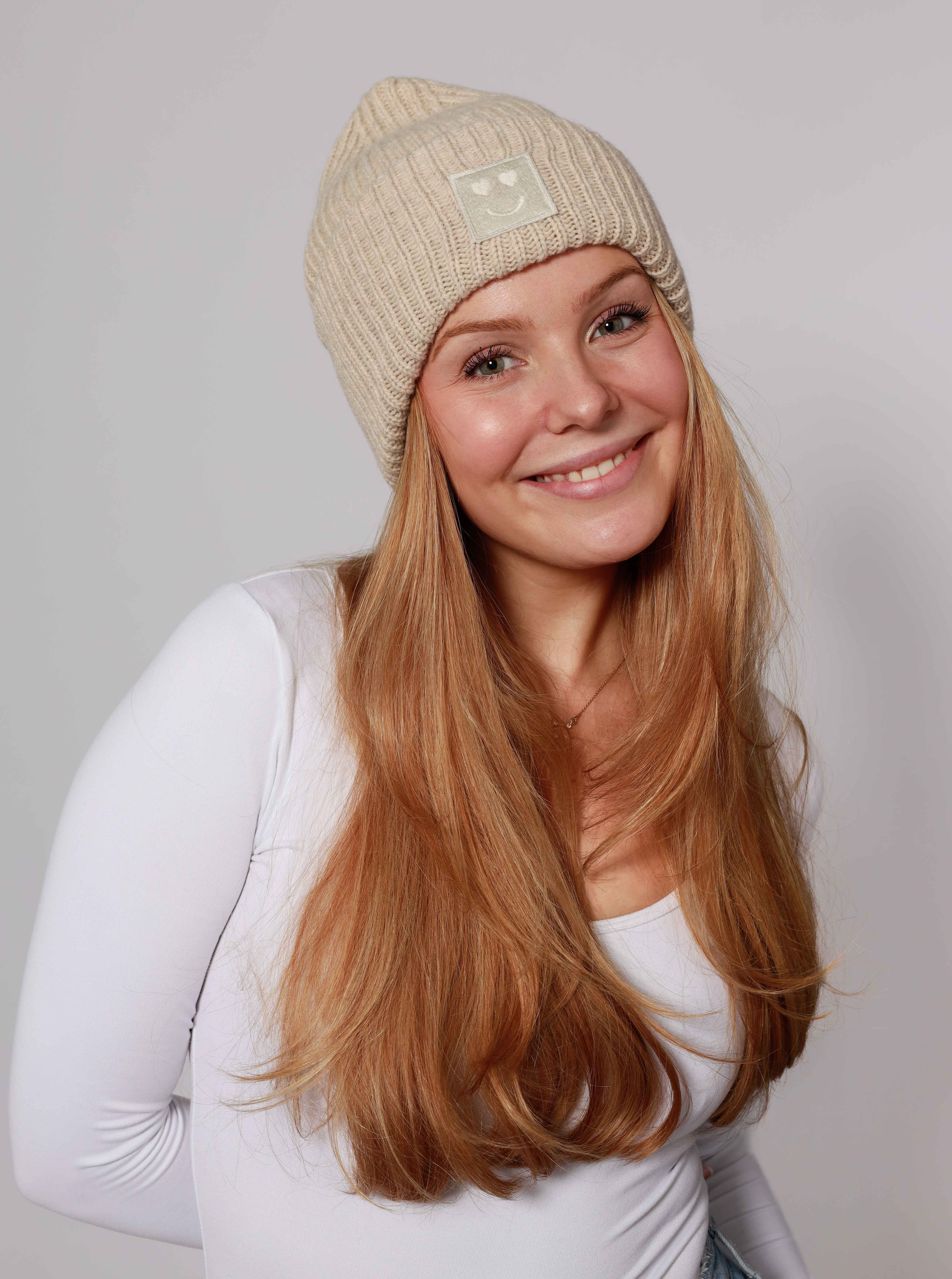 Zwillingsherz Strickmütze Smile Grobstrick, Smile Patch günstig online kaufen