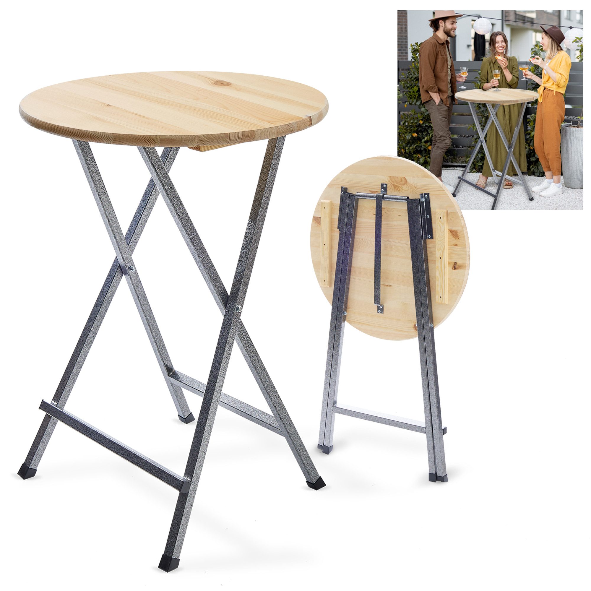 Onbest Stehtisch Set Premium klappbar mit Holzplatte (1-St), ⌀ 78 cm, 3 cm günstig online kaufen