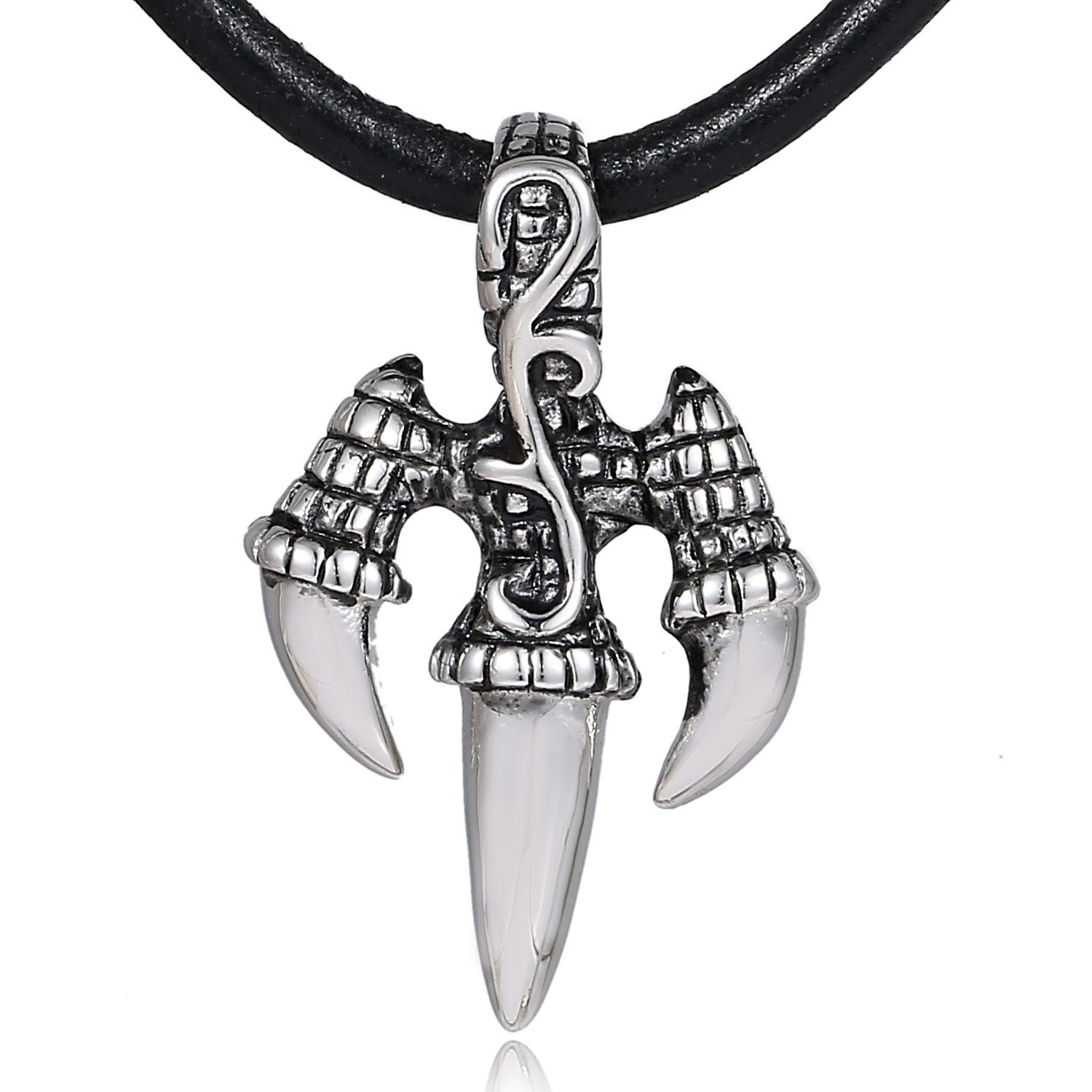 DonDon Kette mit Anhänger Lederkette Halskette 50 cm (1-tlg), Herren-Halskette mit Lederband, maskuline Anhänger, im Samtbeutel Drachen Klaue-Zahn