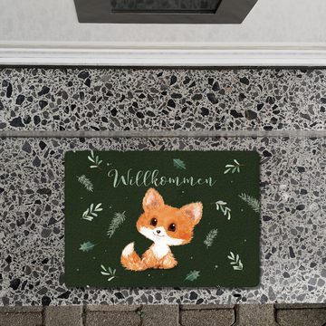 Fußmatte Baby Fuchs Fußmatte in 35x50 cm ohne Rand grün mit Spruch Willkommen, speecheese