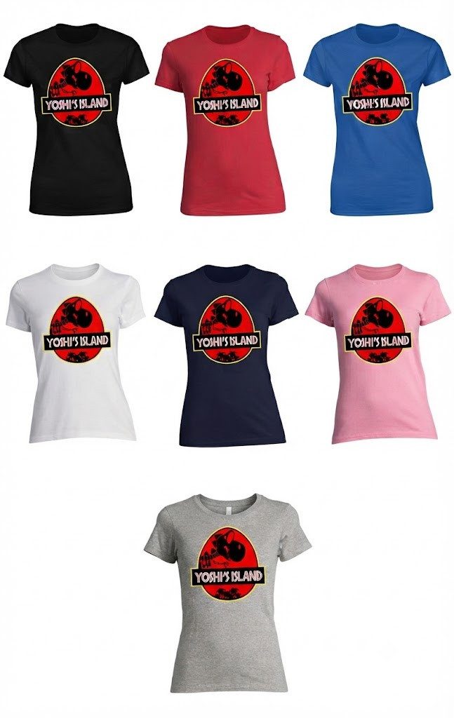 Blondie & Brownie T-Shirt YoshI's Island Damen Tee Print Retro Dino Motiv Rundhals Shirt (Einzelstück, Einzelartikel) YoshIsIsland Dino Print Damenmotiv