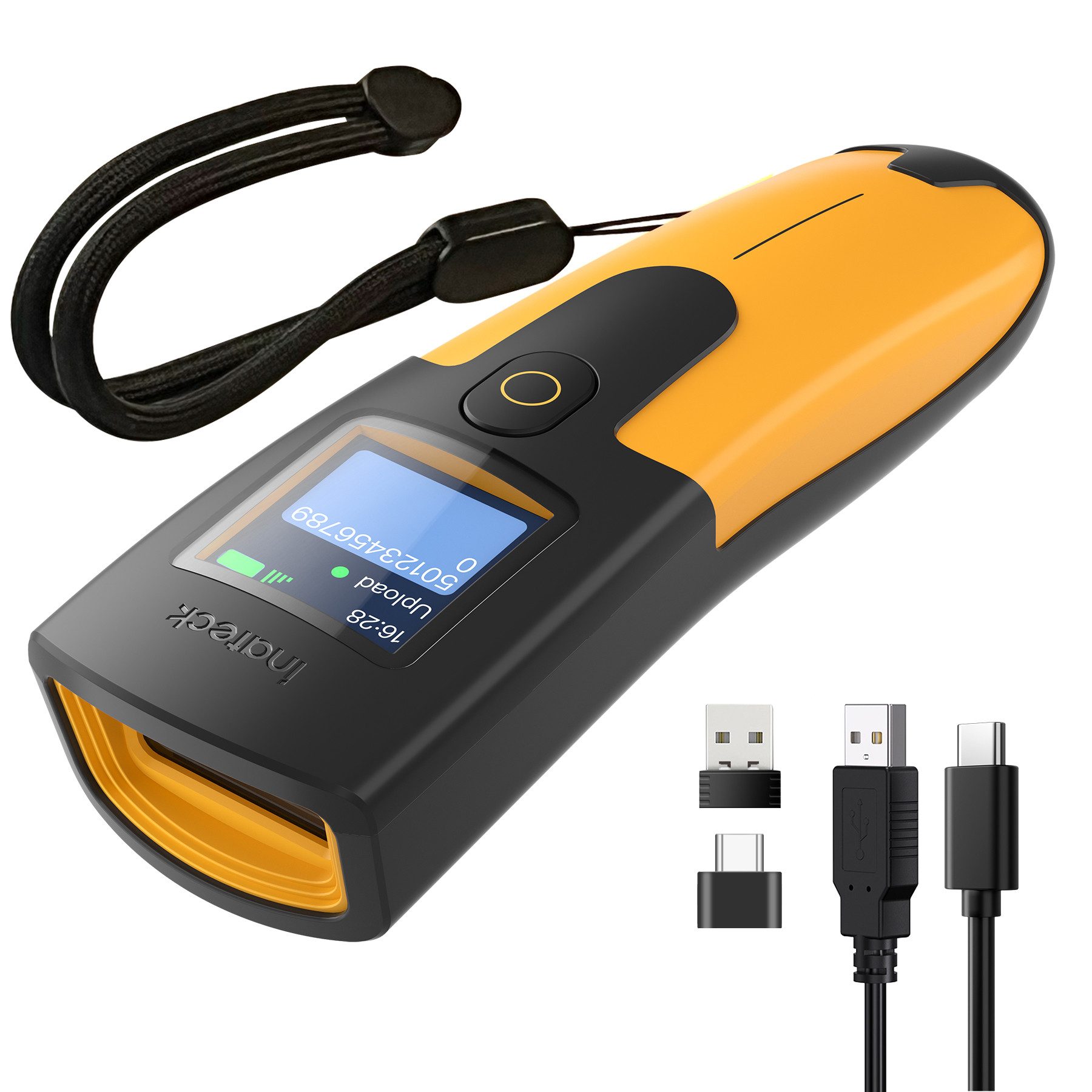 Inateck Barcode Scanner Kabellos 2D mit Display, QR Code Scanner Kleine 3 in 1 Handscanner, (Bluetooth & USB Kabel & 2.4G Wireless, 2600 mAh, mit APP, SDK)