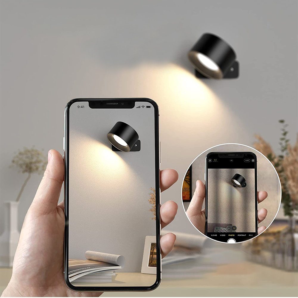 Flur integriert, Control Bedee Wandleuchte Stück 2 mit Wandleuchten Kabellose Wandlampe Wandlampe Schlafzimmer Dimmbar Fernbedienung, LED LED Touch Innen LED Wohnzimmer Kabellose fest für 360° Warmweiß, Drehbare Wandlampen,