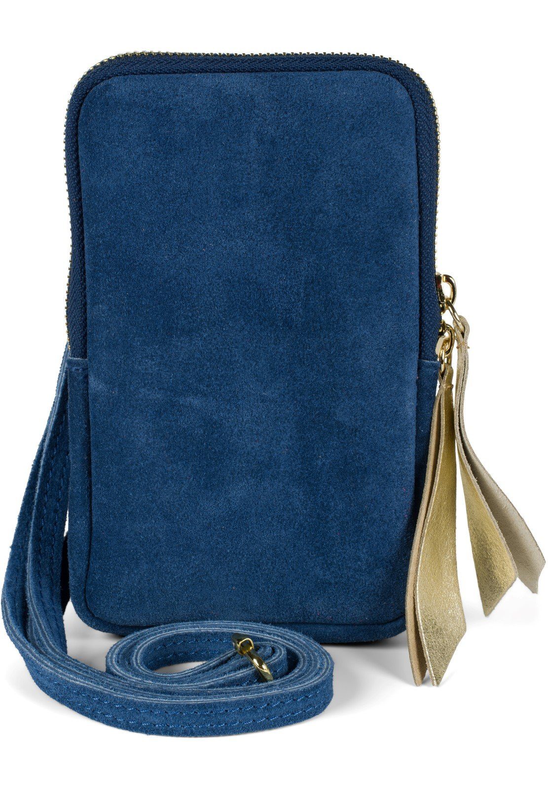 styleBREAKER Mini Bag (1-tlg), Echtleder Handy Umhängetasche Veloursleder Blau