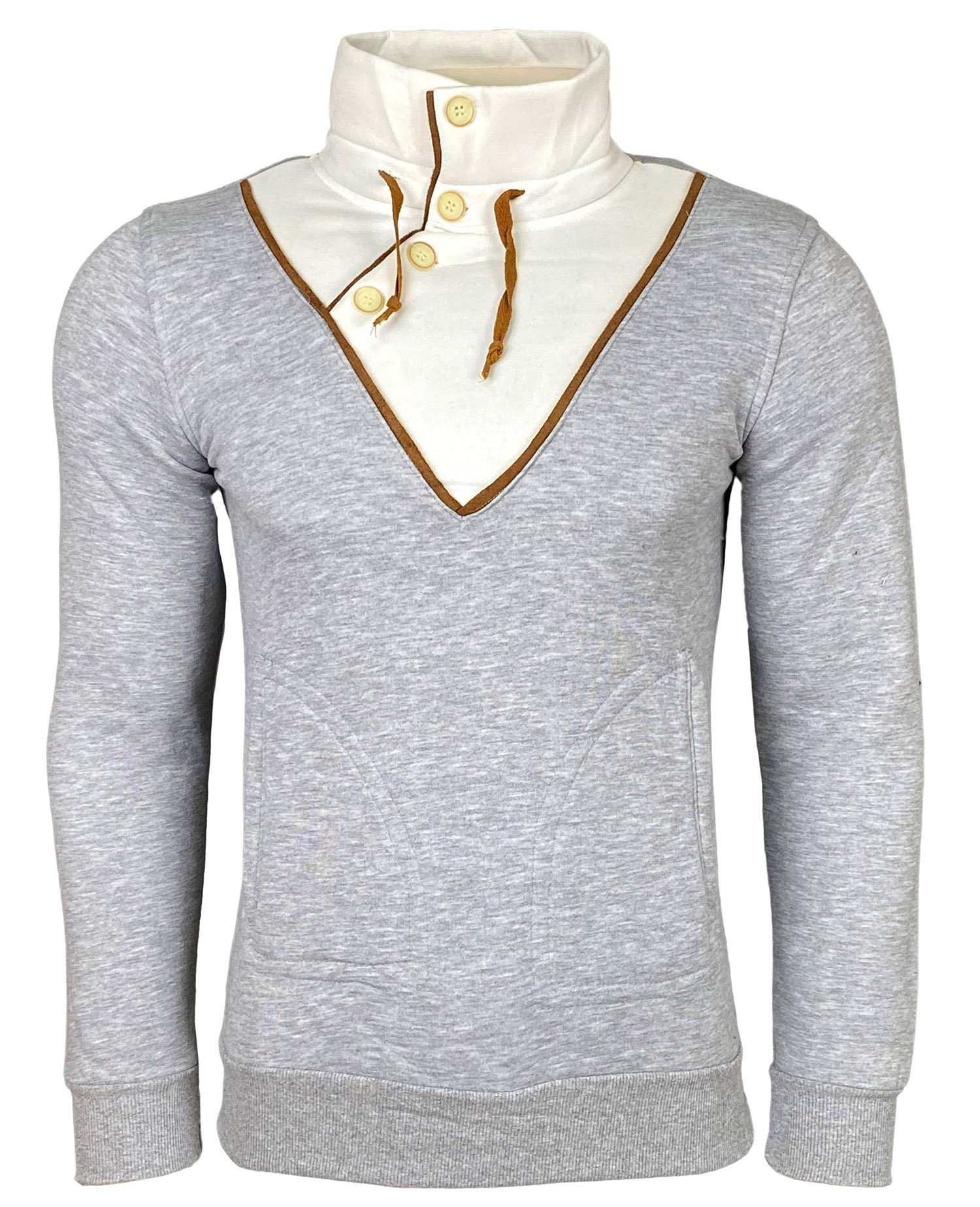 Strickpullover Baxboy Herren Sweatshirt Tube-Neck Stehkragen Knopfverschluss 4005