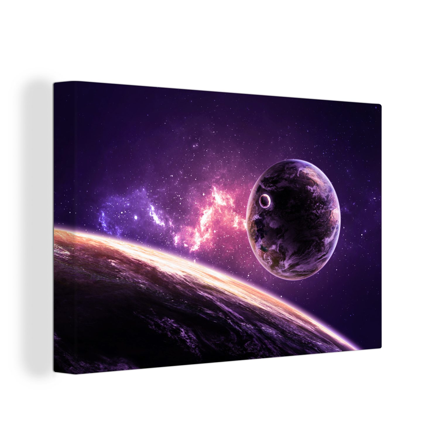OneMillionCanvasses® Leinwandbild Planeten - Weltraum - Sterne, (1 St), Wandbild für alle Wohnbereiche, Gemälde, XXL, großes, 120x80 cm