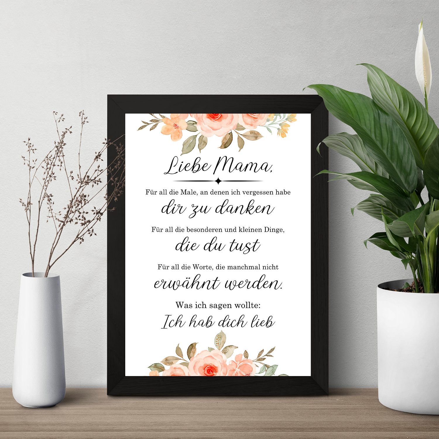 Tigerlino Danke Poster Geschenk Mama Orange, Muttertag DIN Geburtstag Mutter Spruch Kunstdruck, A4 Mama