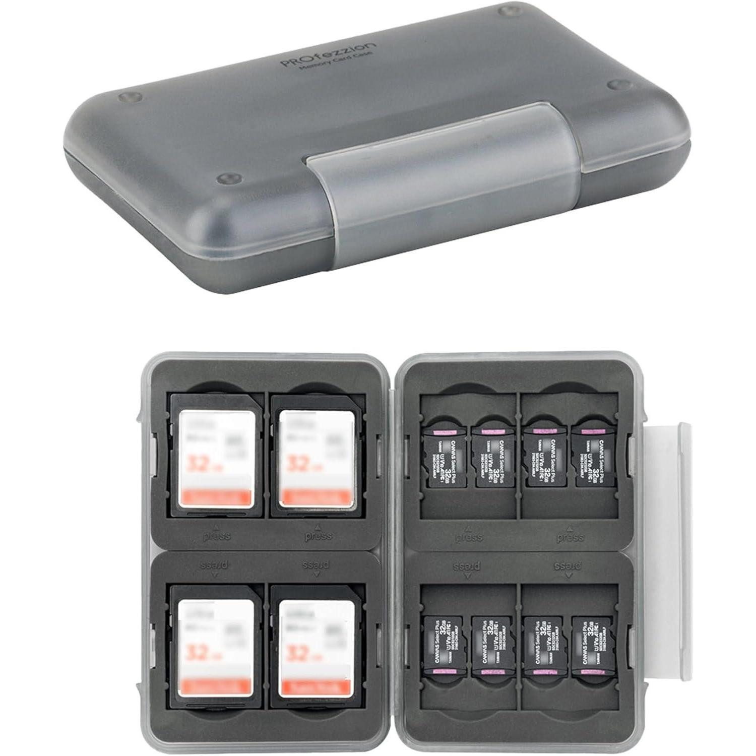 LuxusKollektion Foto-Hülle Wasserdichte SD Karten Aufbewahrung Schutzbox für 8 SDHC SDXC Grau