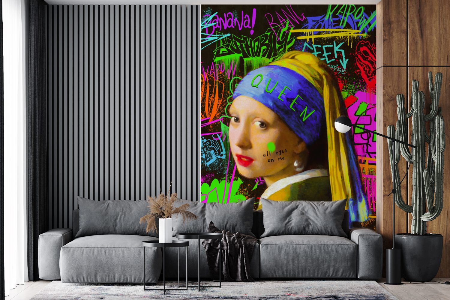 Matt, Wandtapete mit Wohnzimmer, für - Mädchen bedruckt, Vermeer Tapete dem (3 Johannes Montagefertig - MuchoWow Das Perlenohrring Vinyl Neon, Fototapete St),