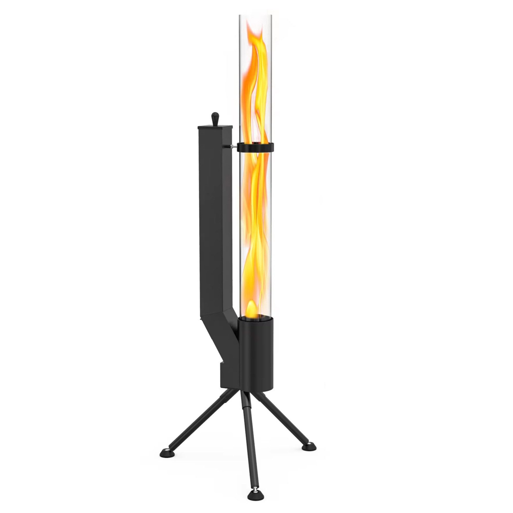 Albatros International Gartenkamin Pelletfackel Schwarz mit Glasrohr Rocket Stove Outdoor, (inkl. Glasrohr und Standfuß), Rocket Stove System lange Brenndauer bis zu 120 Minuten