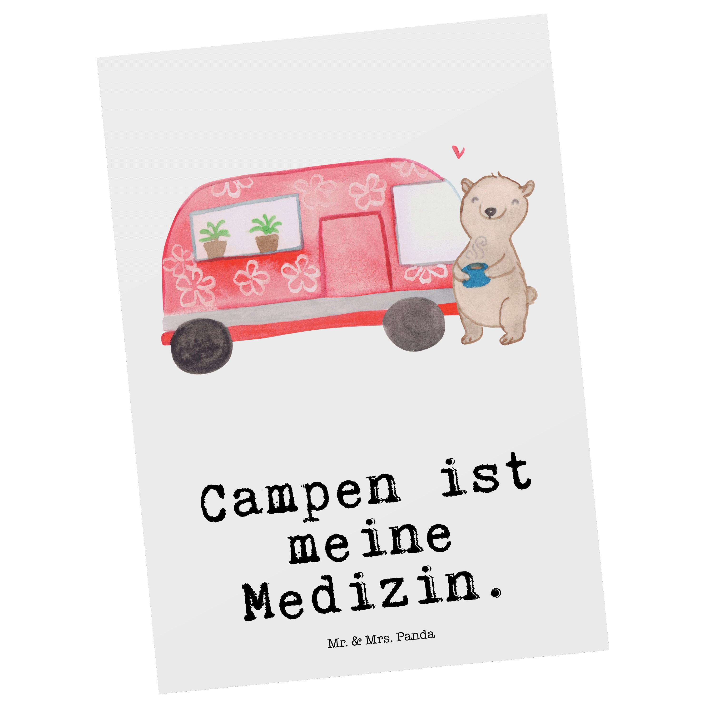 Mr. & Mrs. Panda Postkarte Bär Camper Medizin - Weiß - Geschenk, Sportart, Geschenkkarte, Wohnmo