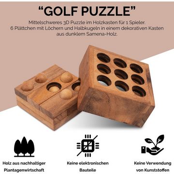 Logoplay Holzspiele Spiel, Golf Puzzle - 3D Puzzle - Knobelspiel mit 6 Spielsteinen in einem Holzkasten Holzspielzeug
