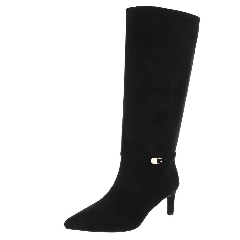 Ital-Design Damen Kniehohe Stiefel mit Absatz und Schmuckriemen Stiefel (92355283) Pfennig-/Stilettoabsatz Stiefel in Schwarz