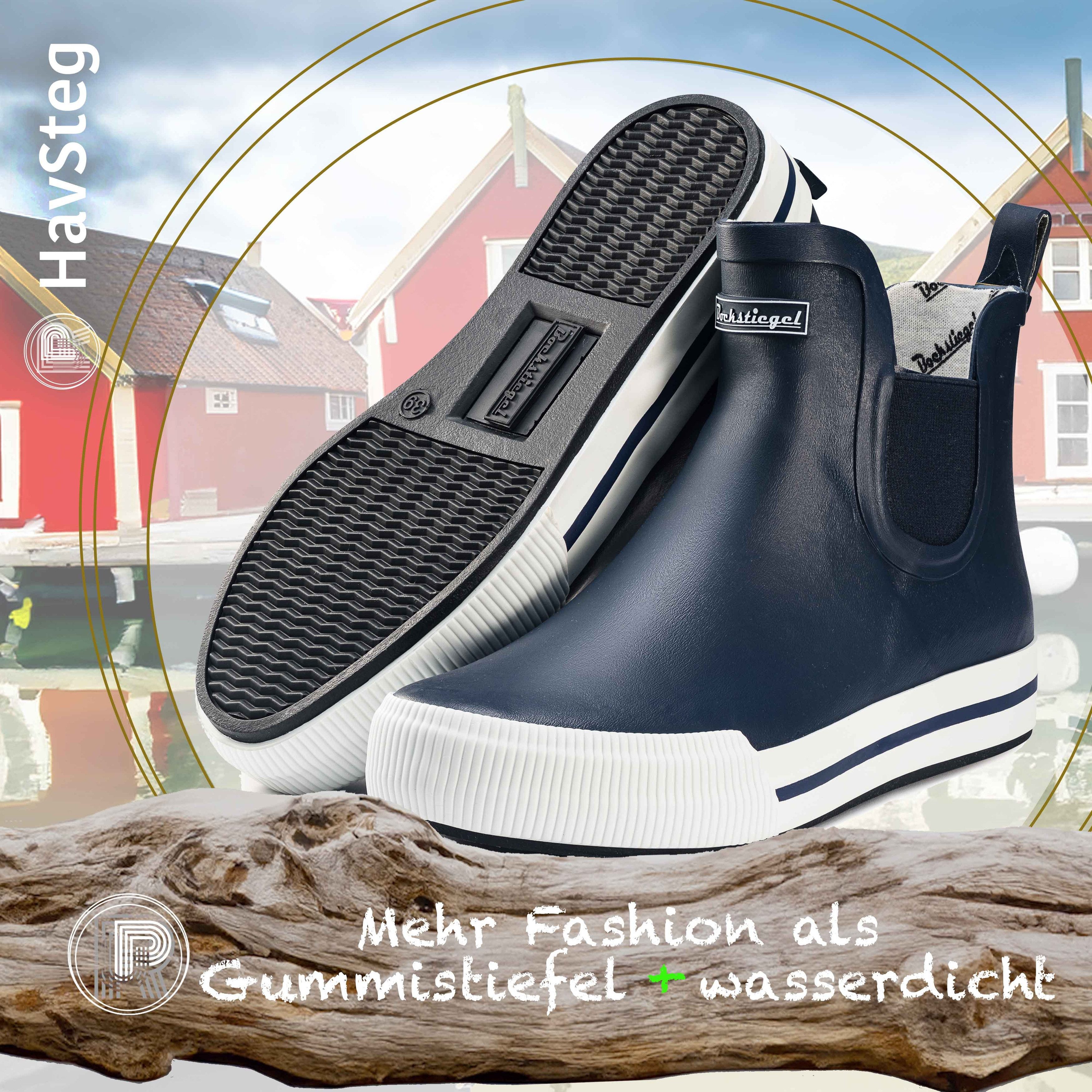 Ultrapower HAVSTEG Unisex Schlupfstiefel Mattoptik 40 Blau-Weiß Gummistiefel Regenstiefel aus dem Material Gummi l Gummihalbstiefel Halbhoch