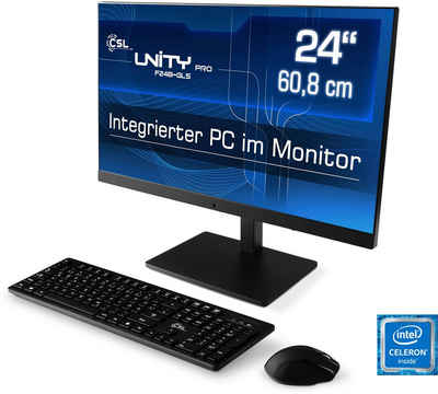 CSL Unity PRO F24B-GLS All-in-One PC (24 Zoll, Intel® Celeron N4120, UHD Graphics 600, 8 GB RAM, 128 GB SSD, passiver CPU-Kühler, eingebaute HD-Webcam inkl. Mikrophon mit Ein-/Ausschalter)