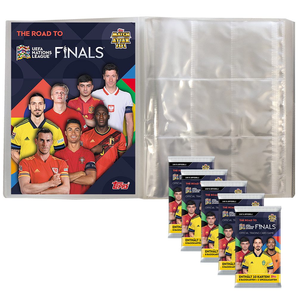 Topps Sammelkarte Road to 2022 UEFA Nations League 1 Leere Sammelmappe + 5 Booster
