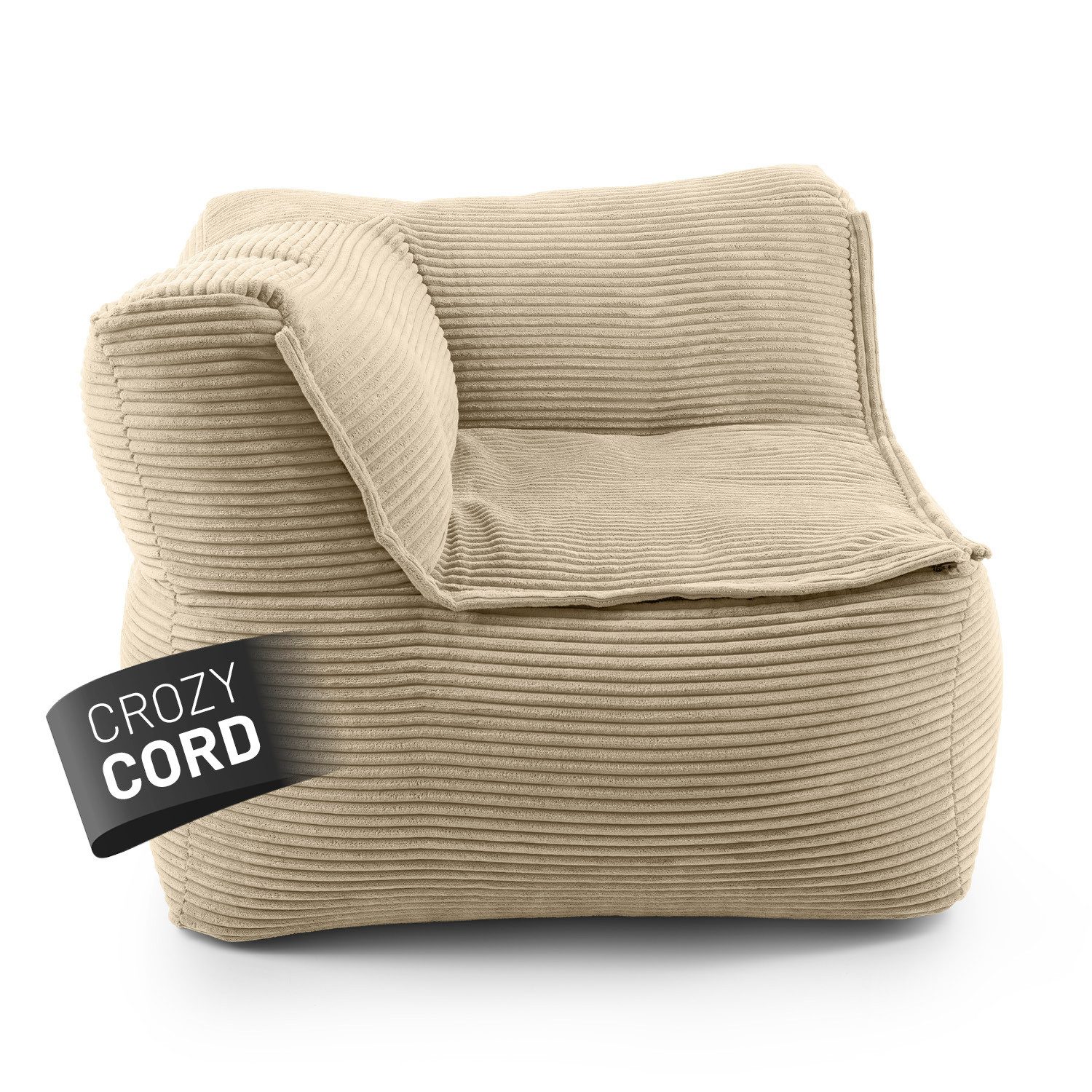 Lumaland Sitzsack Lumaland Sitzsack-Sofa Modular Cord 81x81x70cm Ecke links, Sessel abnehmbarer Bezug kombinierbar waschbar