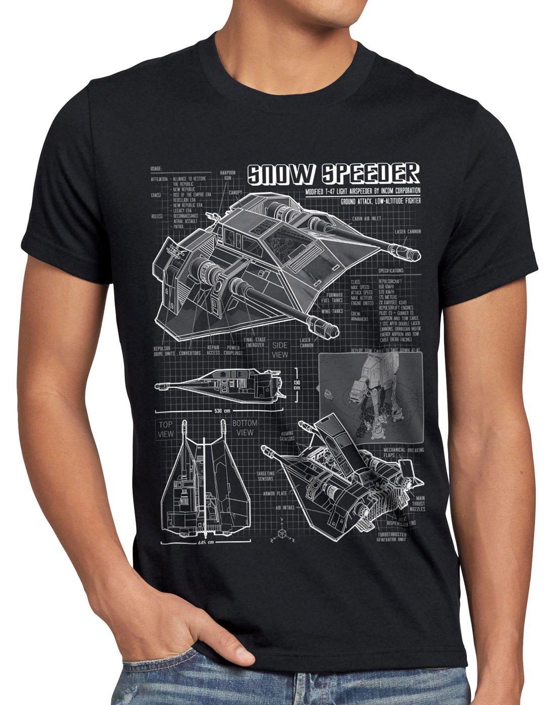 style3 Print-Shirt Herren T-Shirt Snow Speeder T-47 krieg der star hoth air wars sterne imperium schwarz