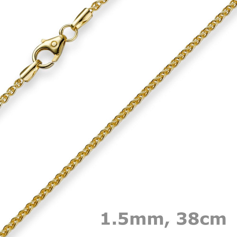 Goldkette 1,5mm Zopfkette, 585 Gelbgold, 38cm