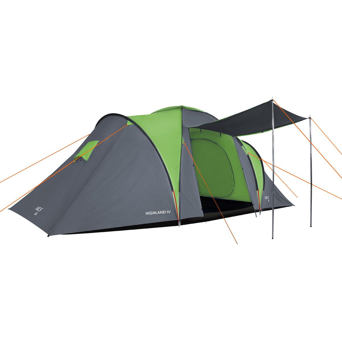 NILS CAMP Kuppelzelt Campingzelt großes Zelt "Highland IV" Grau/Grün, Personen: 4