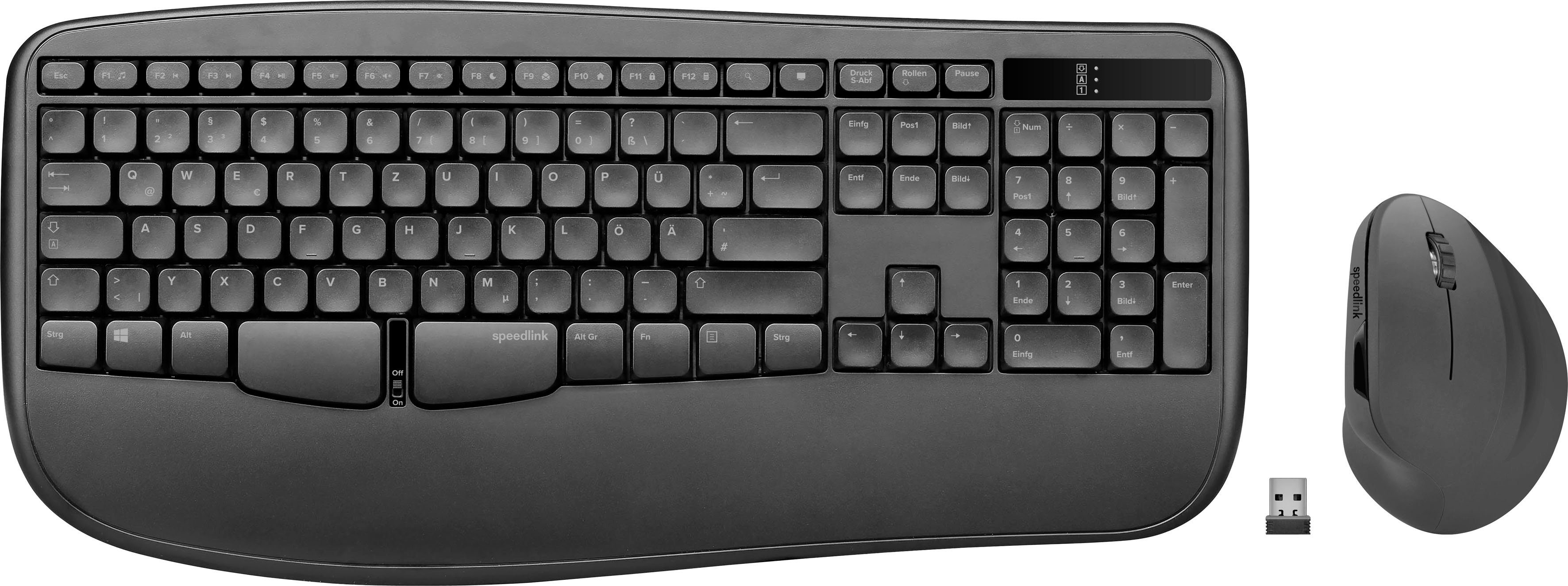 Speedlink »PIAVO Kabelloses PC Deskset Maus Tastatur« Mäuse (Ergonomisch  Wireless Keyboard Mouse Set, Multimedia Tasten, Vertikale Maus, 10m  Reichweite mit 2,4-GHz-Funk)