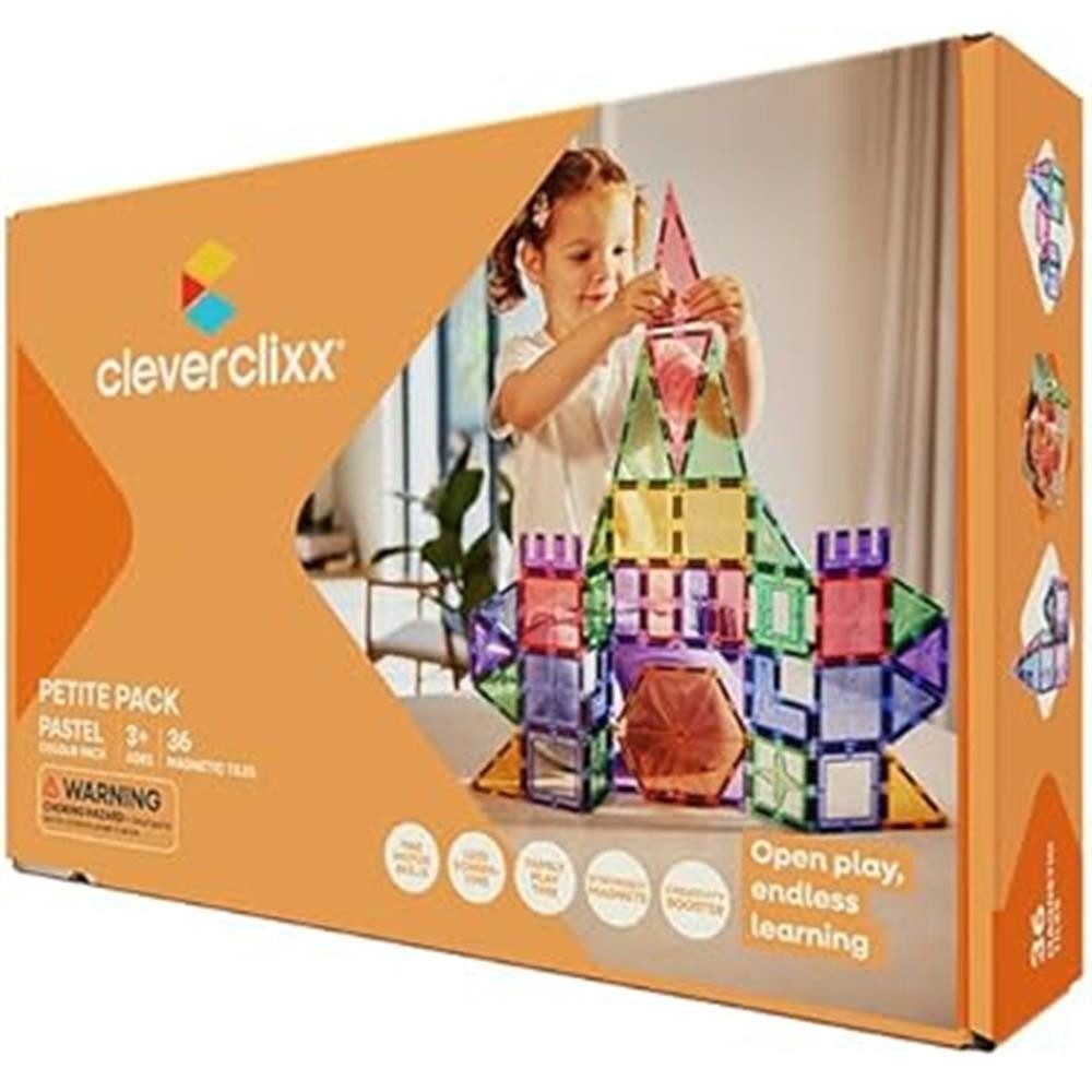 Cleverclixx Cleverclixx Kompakt-Bausatz in Pastellfarben 36 Teile Magnetspielbausteine, Erweiterungsset, langlebiges Magnetspielzeug, robuste Bauweise
