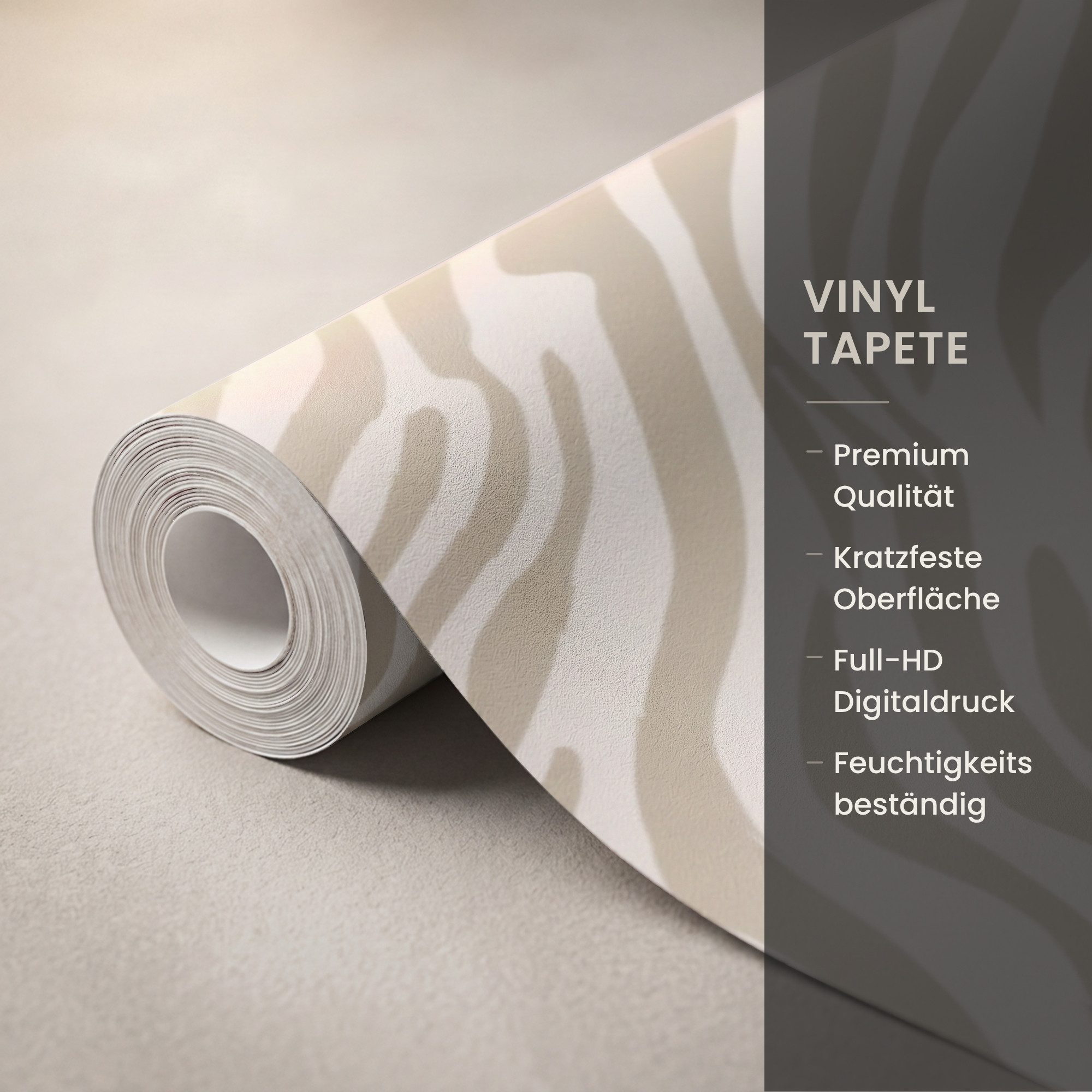 OnlyWow Fototapete Zebra - Muster - Beige, Matt, bedruckt, Wandtapete, Wohnzimmer, Vinyl Tapete 260x220cm