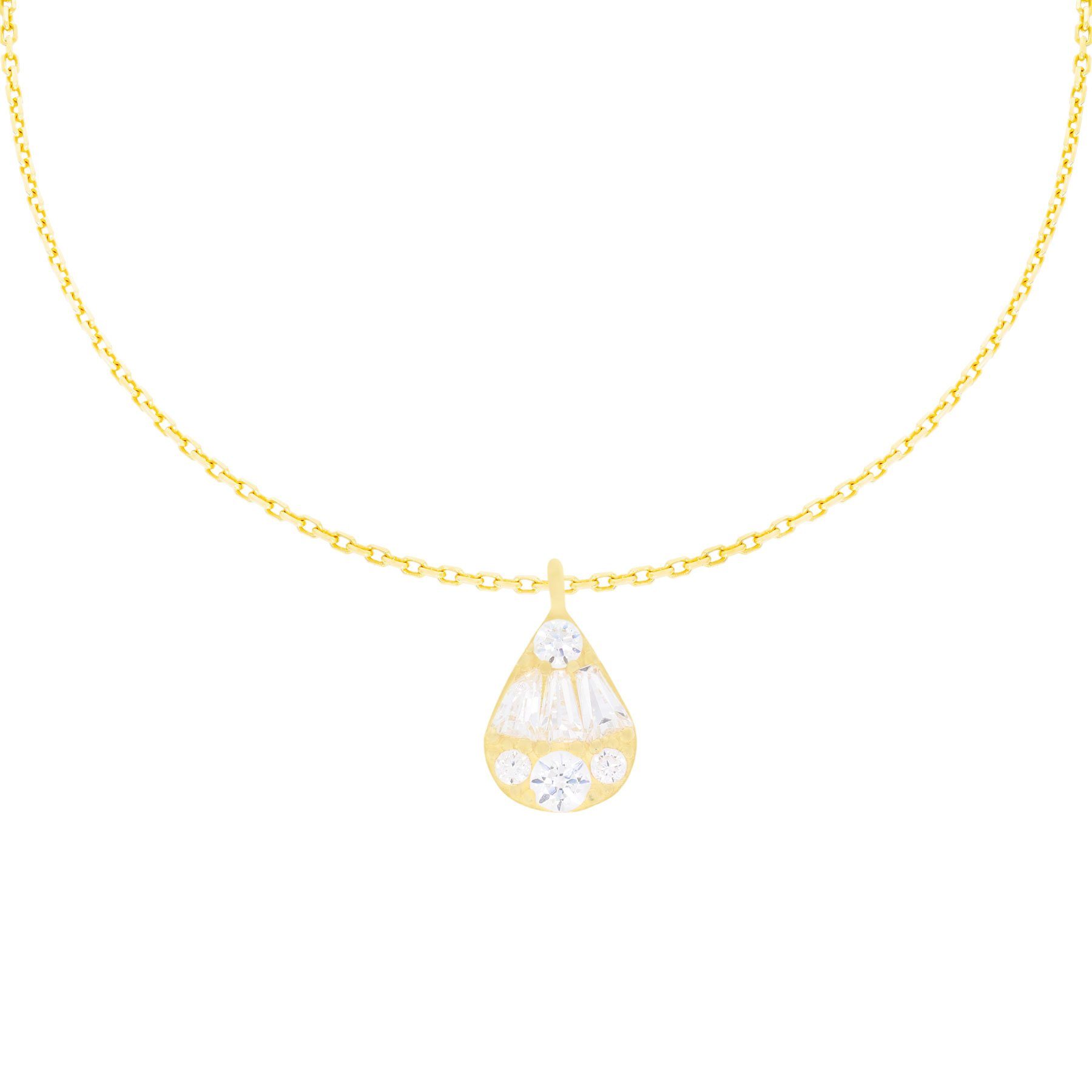 Collier 585er Gelbgold Collierkette mit Tropfen Zirkonia