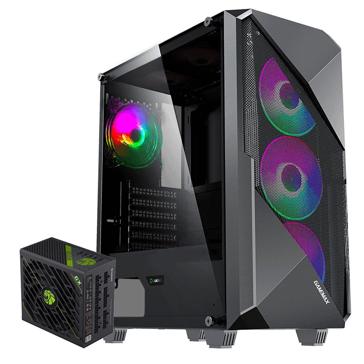 GAMEMAX Gaming-Gehäuse Revolt, Midi Tower, 1x USB 2.0, 1x USB 3.0, 1x Mikrofon, 1x Kopfhörer, 1050W 80+ Platinum Netzteil vorinstalliert