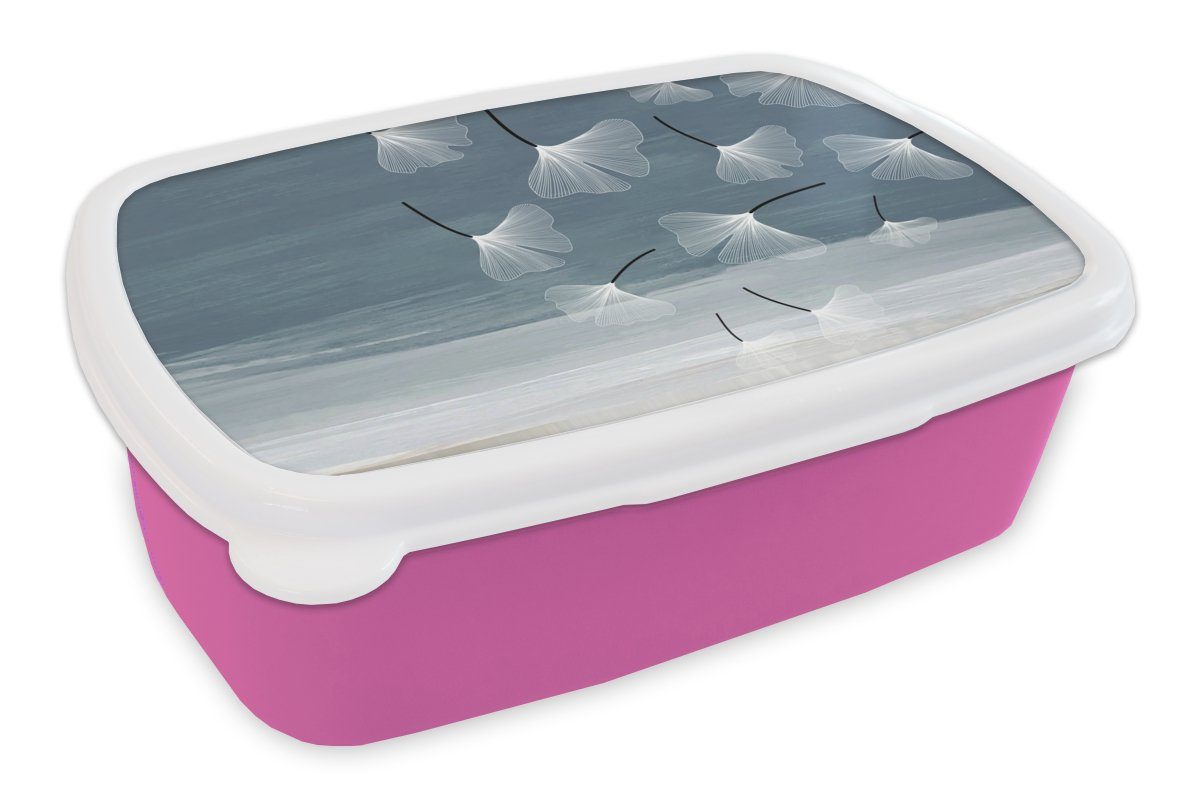 MuchoWow Lunchbox Malerei - Pflanzen - Blätter - Ölfarbe, Kunststoff, (2-tlg), Brotbox für Erwachsene, Brotdose Kinder, Snackbox, Mädchen, Kunststoff rosa