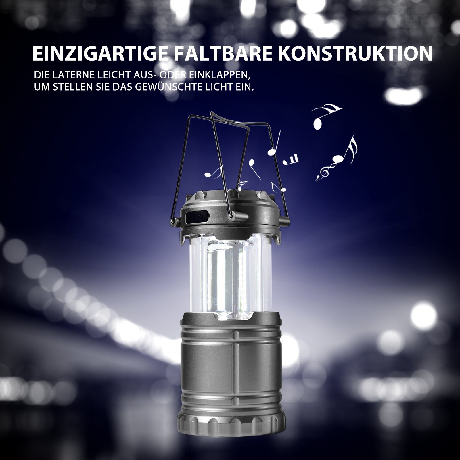 HomeGuru LED Camping Lantern Bluetooth Lautsprecher 2 in 1 Bluetooth-Lautsprecher (360° Stereo Sound)