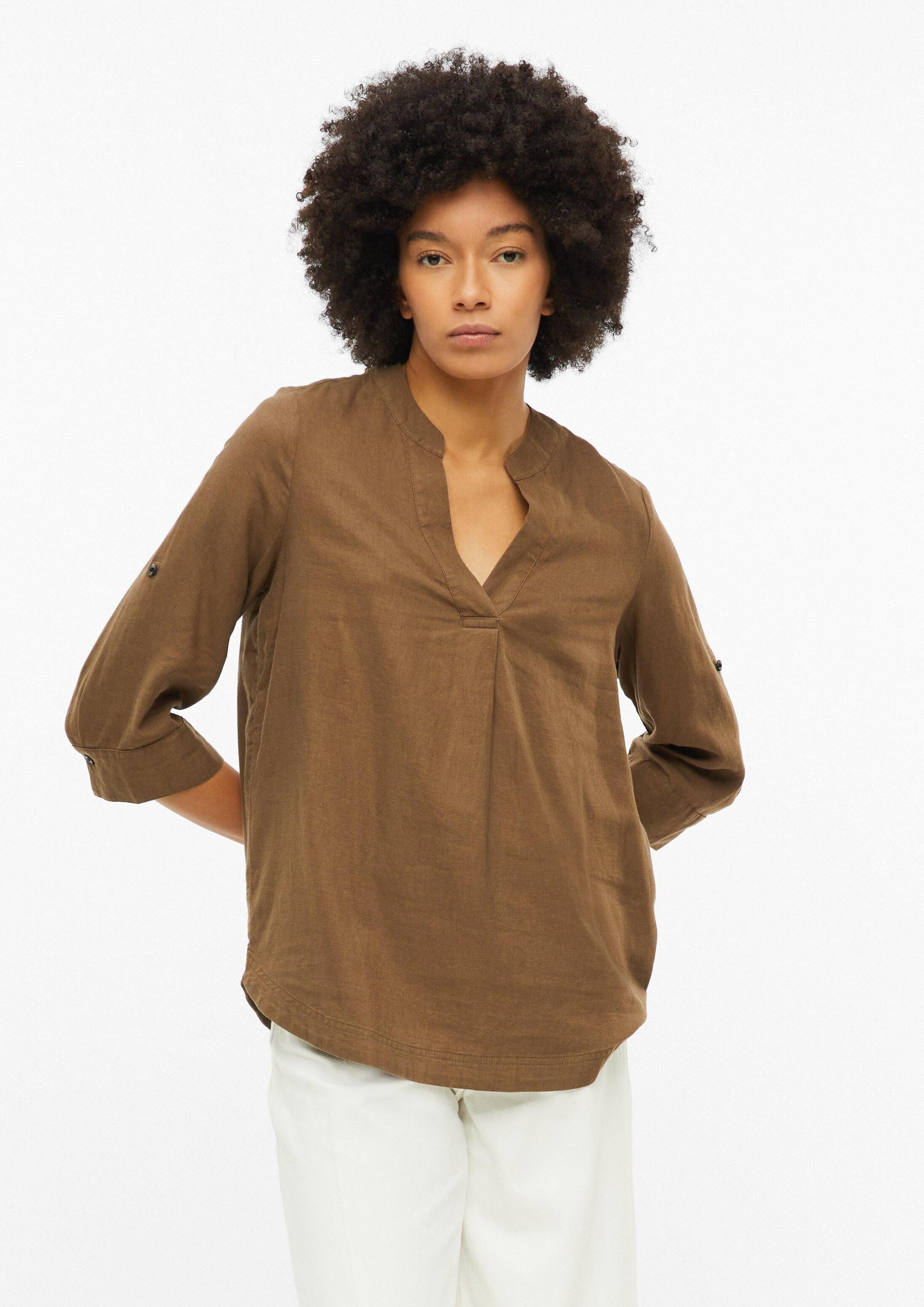s.Oliver Kurzarmbluse Bluse Leinenmix-Bluse mit Turn-up