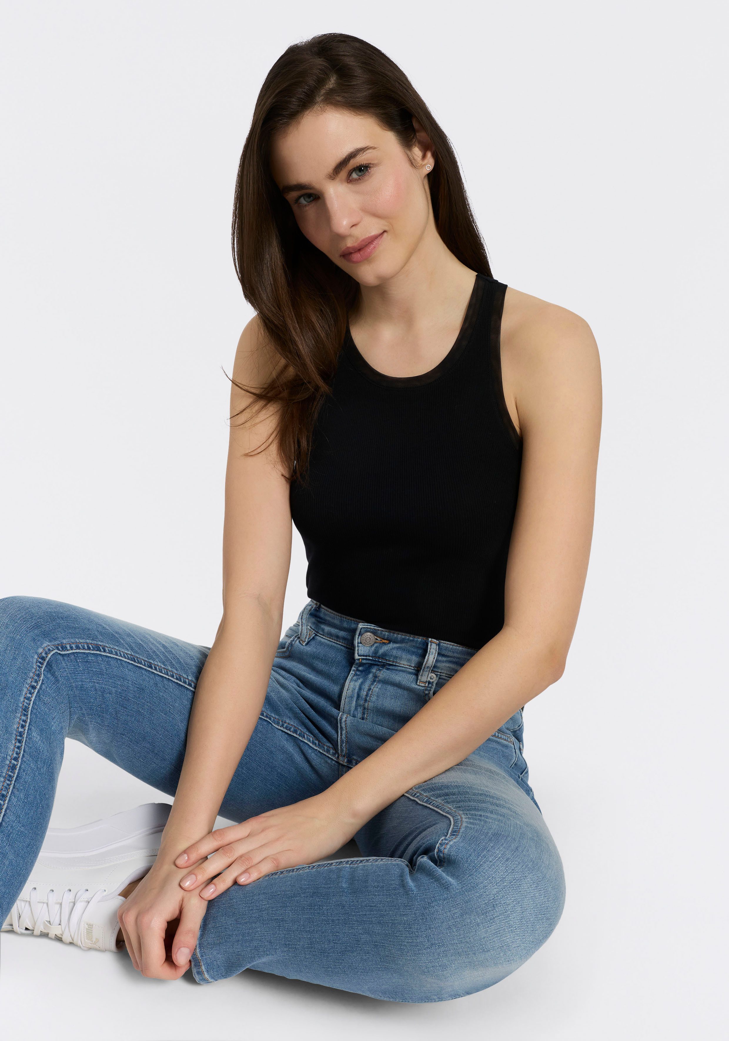 BOSS ORANGE Ripptanktop Eplie Premium Damenmode mit Mesh-Details